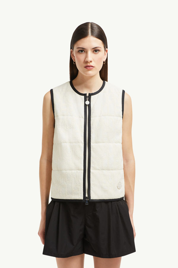 Terry Cloth Logo Jacquard Padded Gilet Women White Moncler 3