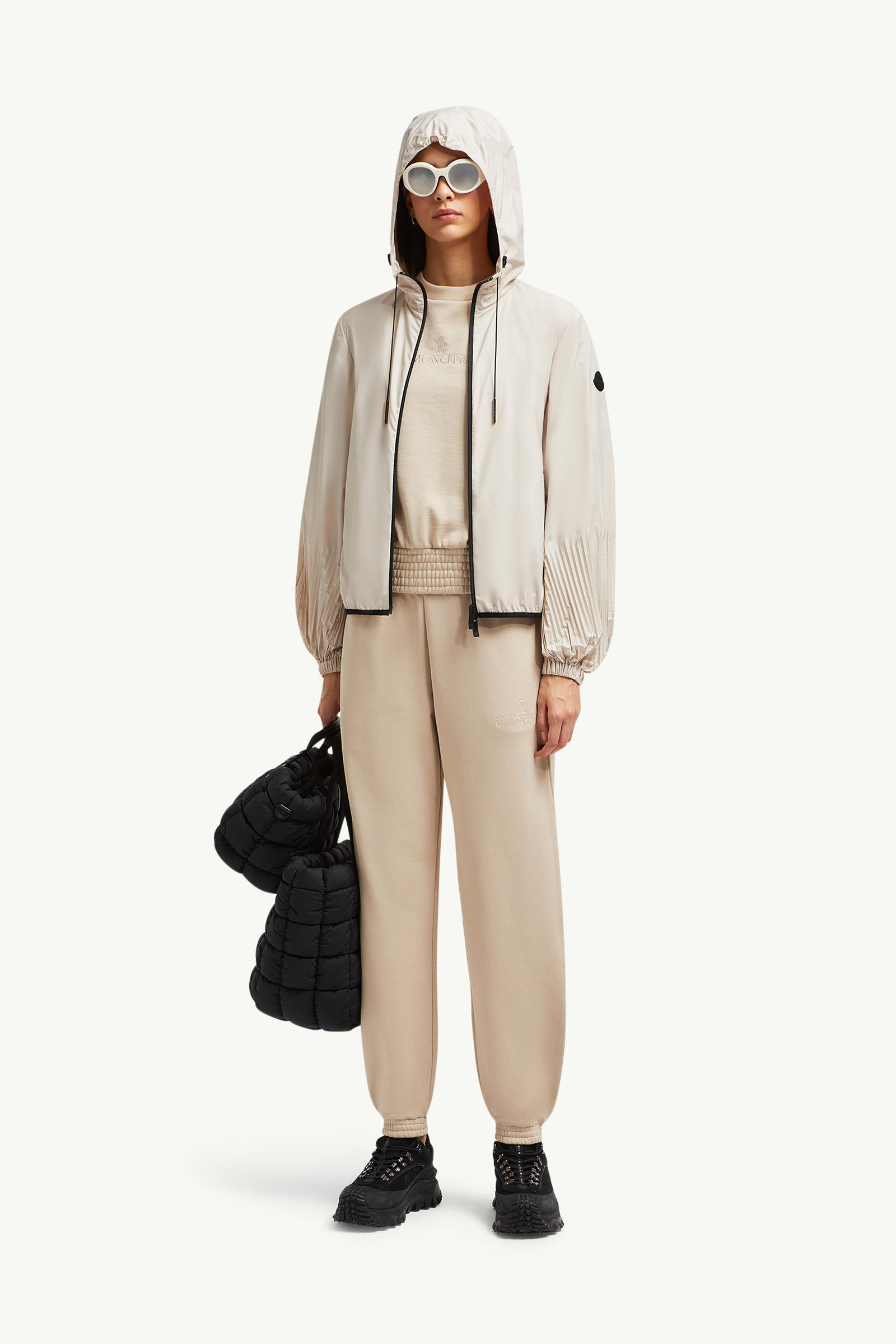 Embroidered Logo Cotton Track Pants Women Sand Beige Moncler 0