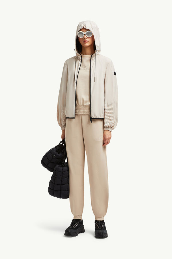 Pantalones deportivos de algodón con logotipo bordado Mujer Beige Arena Moncler 0