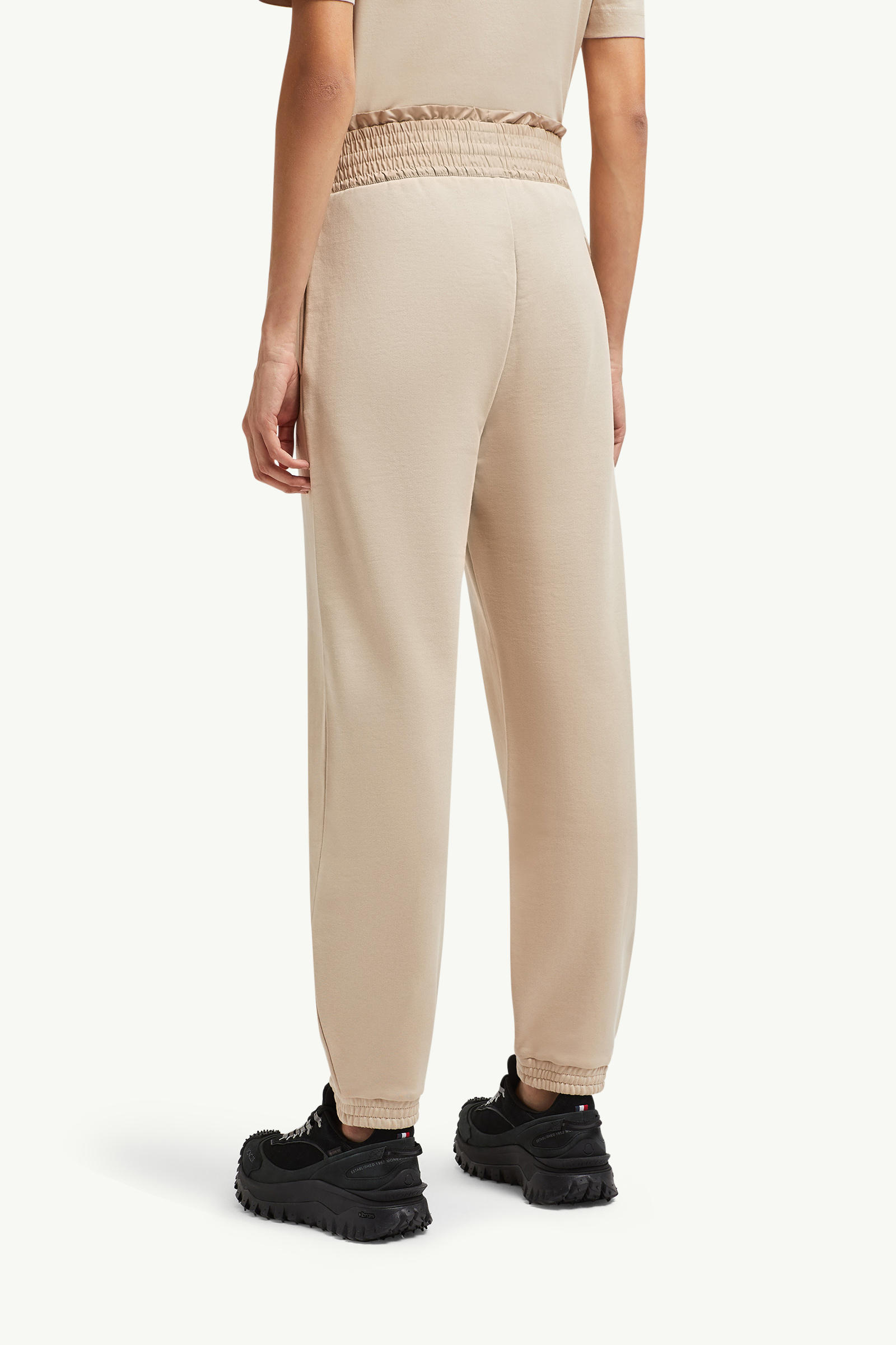 Embroidered Logo Cotton Track Pants Women Sand Beige Moncler 4