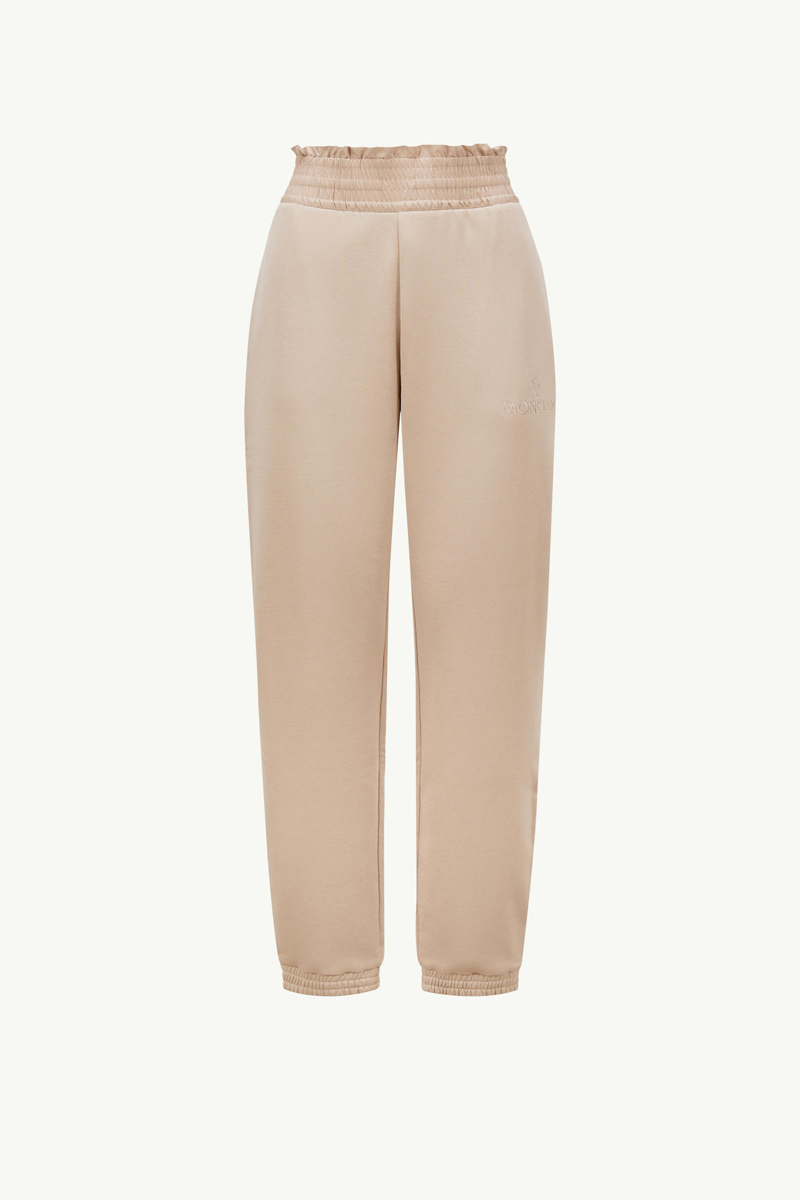 Embroidered Logo Cotton Track Pants Women Sand Beige Moncler 2
