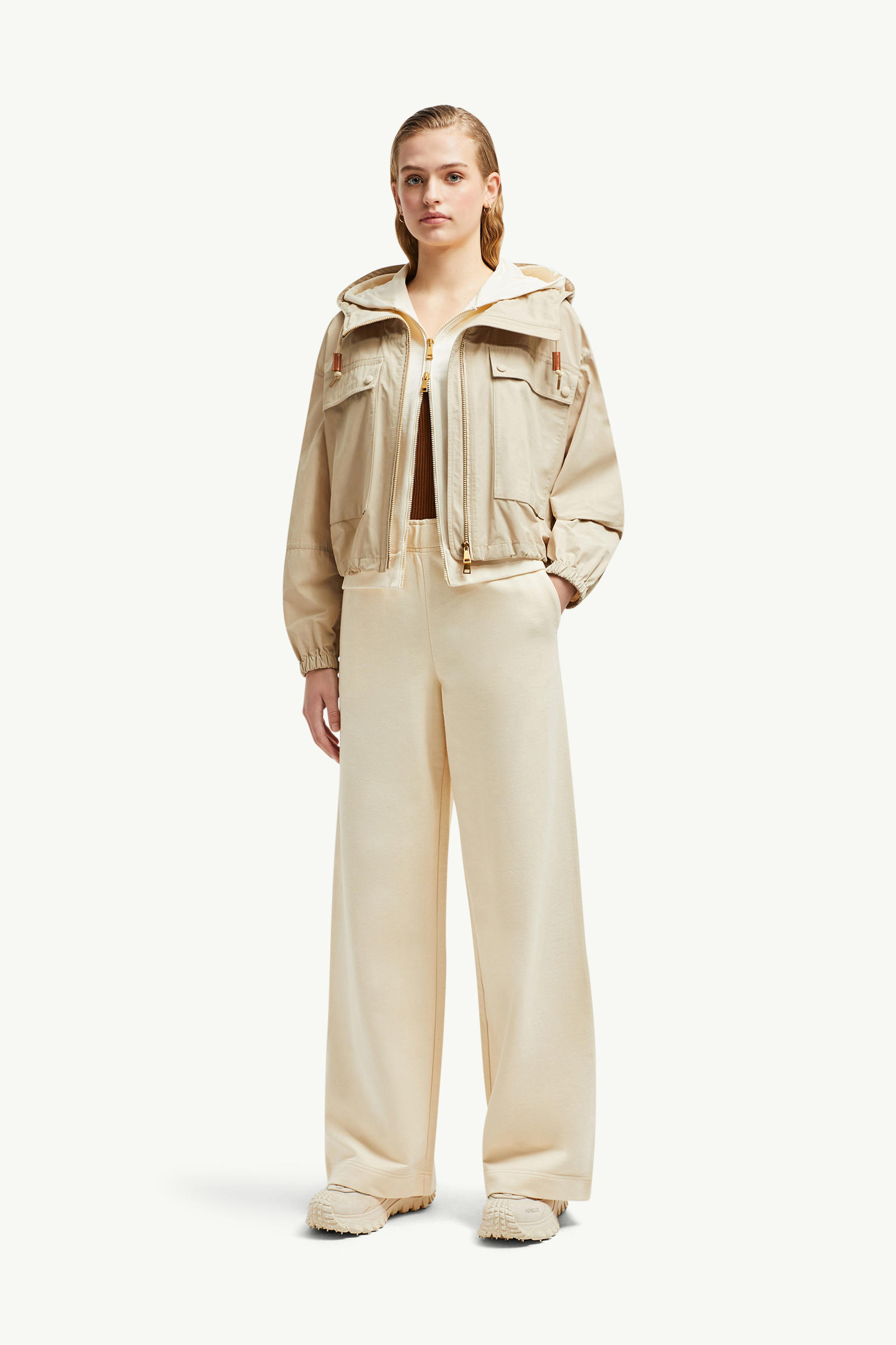 Wide Leg Cotton Track Pants Women White Moncler 0