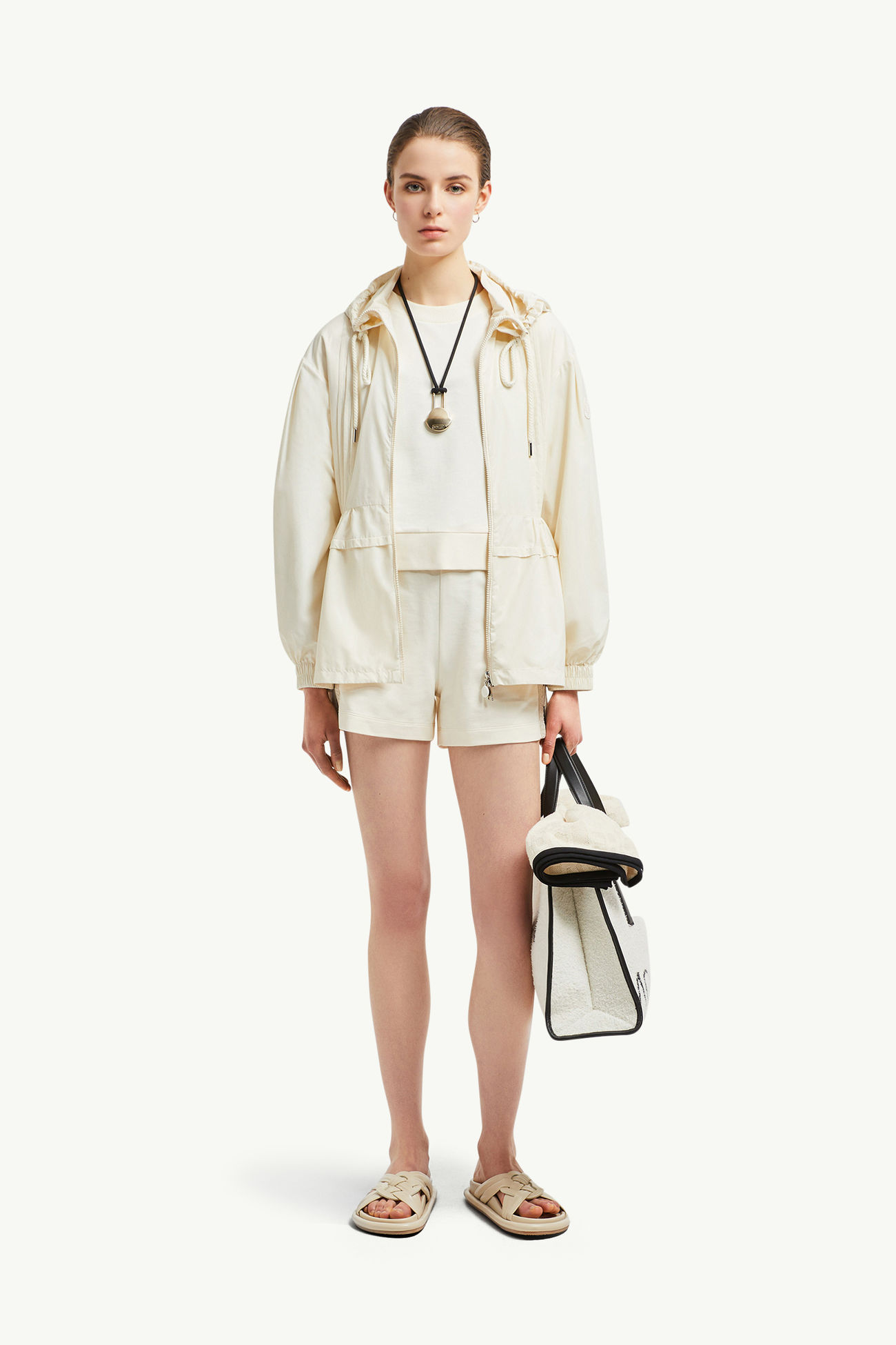 Shorts aus Baumwolle mit Häkelakzent Damen Weiß Moncler 0