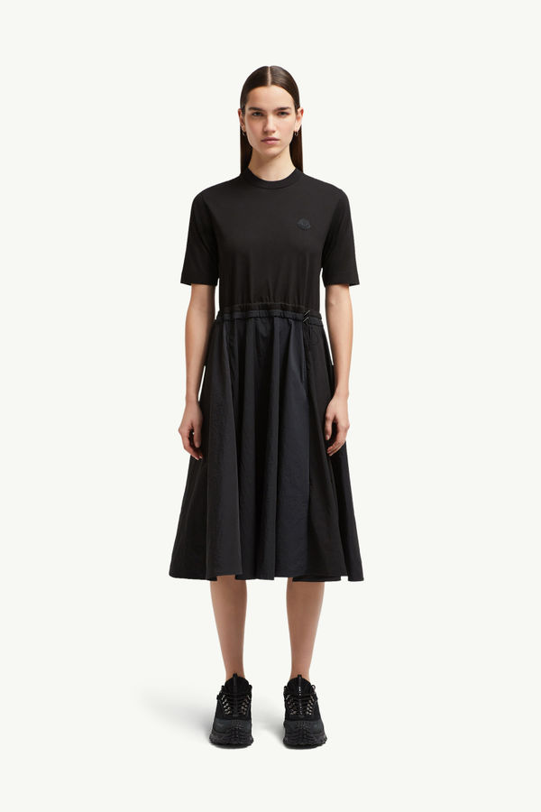 Pleated Cotton Midi Dress Women Black Moncler 3