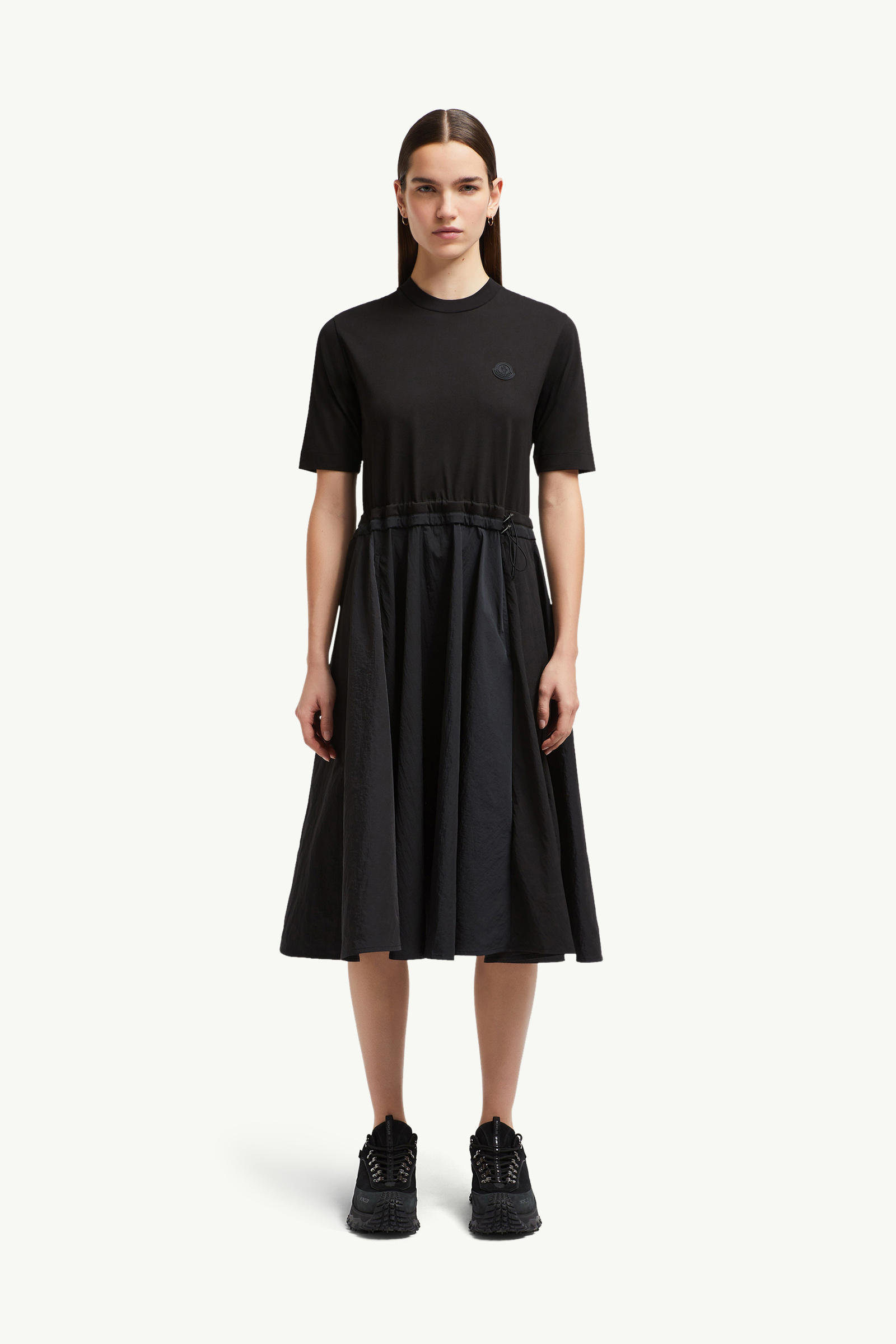 Pleated Cotton Midi Dress Women Black Moncler 3