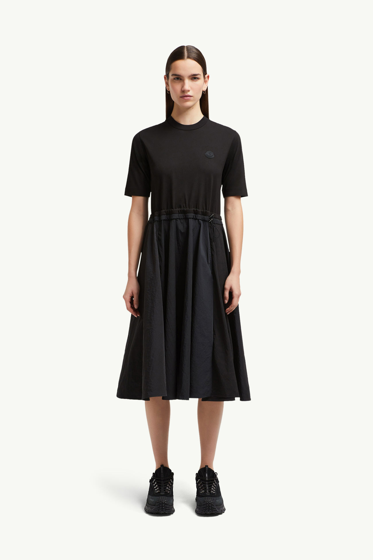 Plissiertes Midikleid aus Baumwolle Damen Schwarz Moncler 3