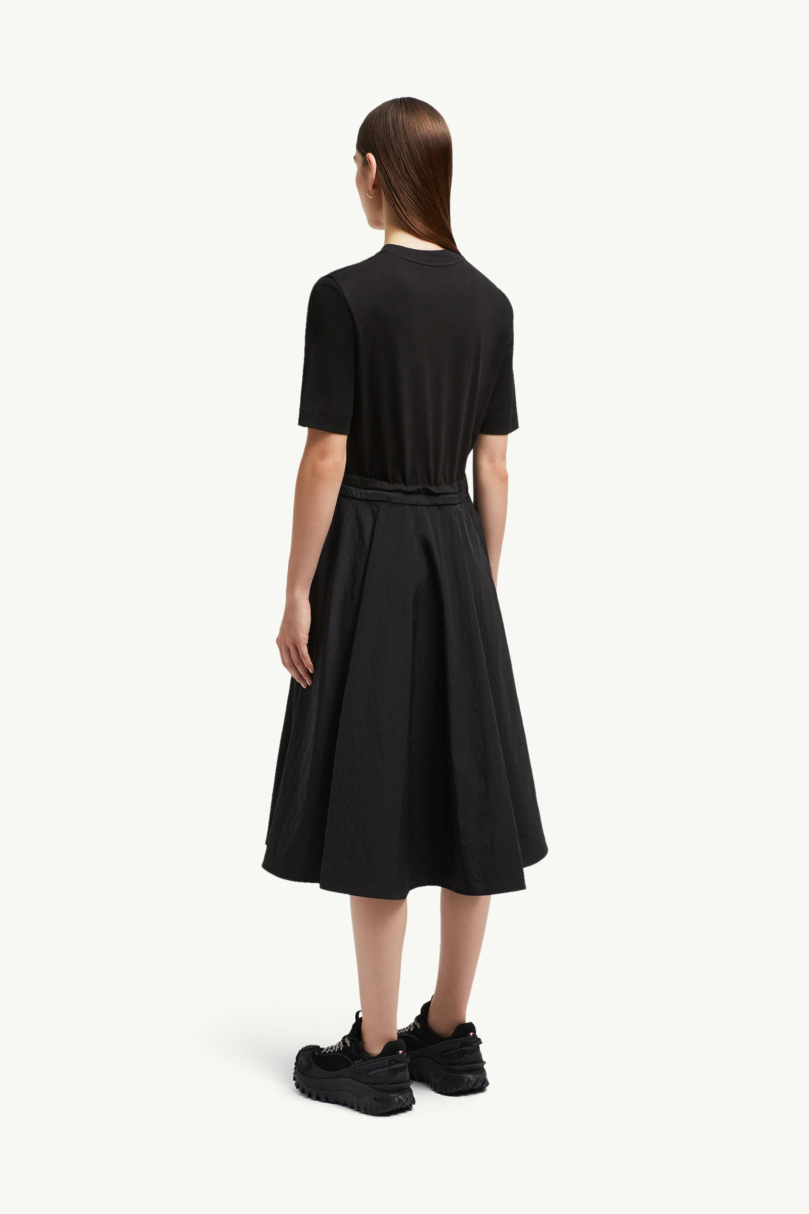 Pleated Cotton Midi Dress Women Black Moncler 4