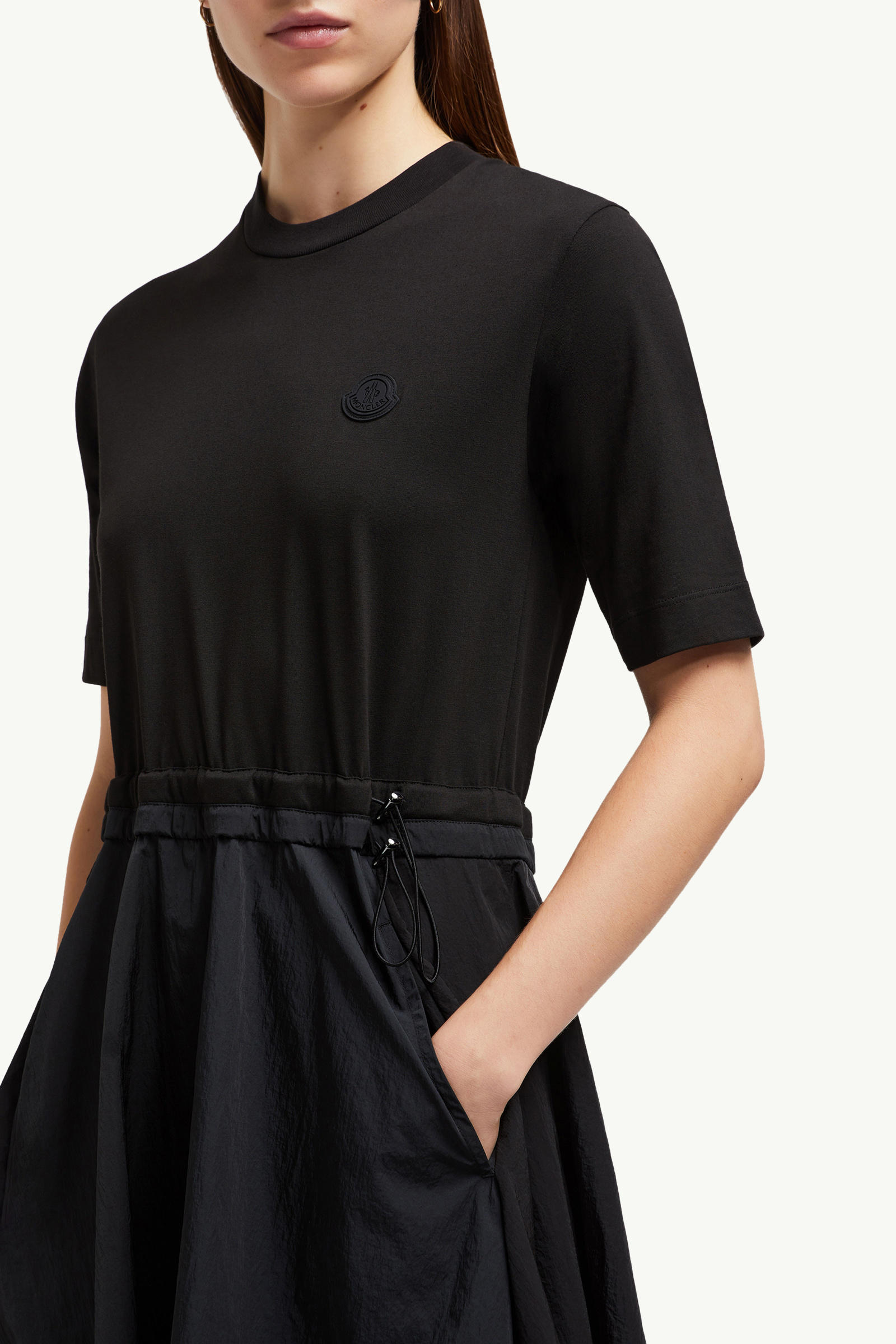 Pleated Cotton Midi Dress Women Black Moncler 5