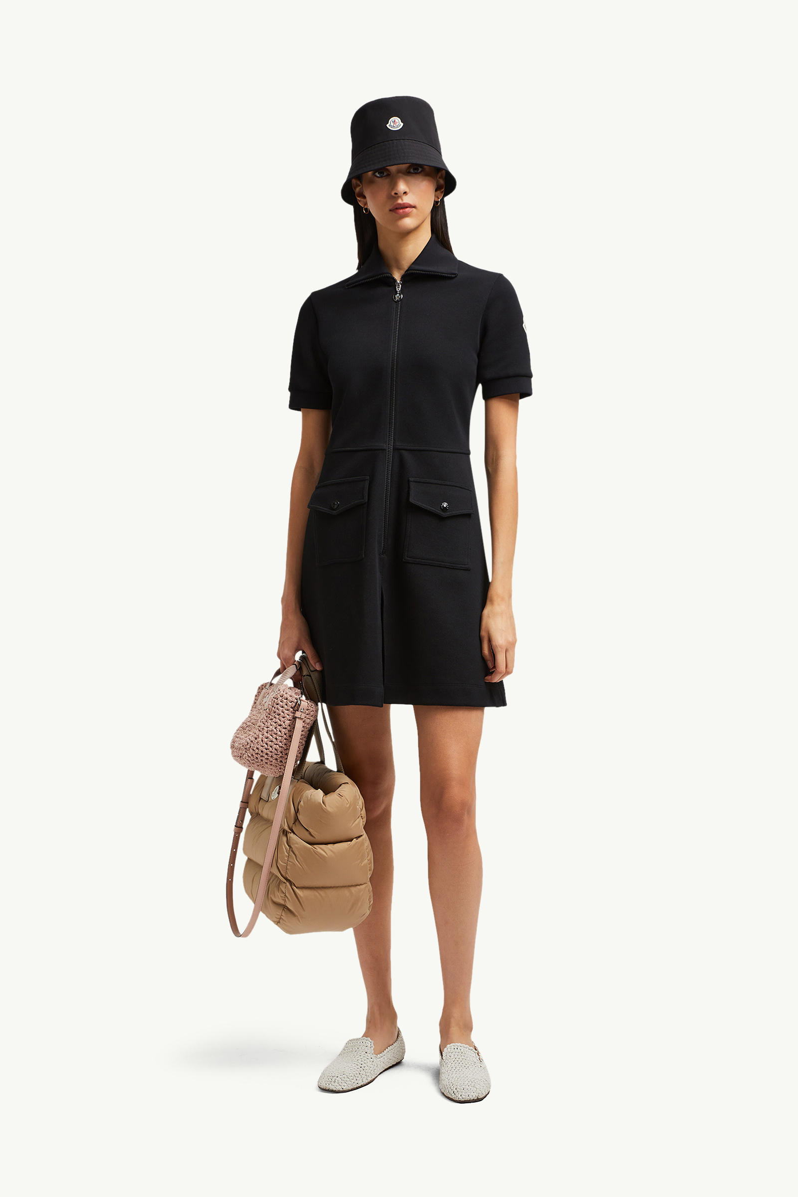 Abito polo in piquet con mezza zip Donna Nero Moncler 0