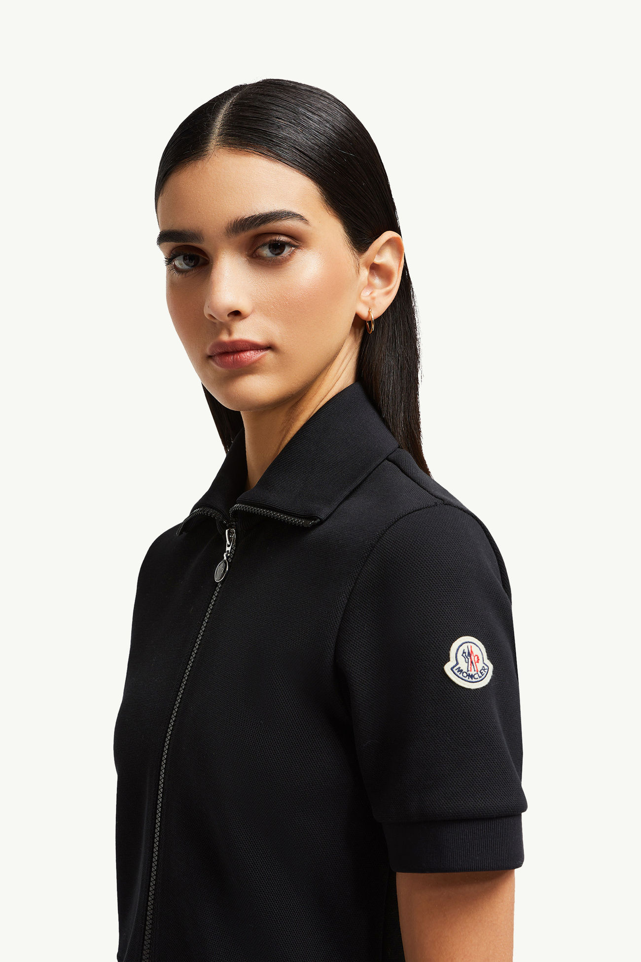 女士珠地半拉链Polo领连衣裙 女士 黑色 Moncler 1