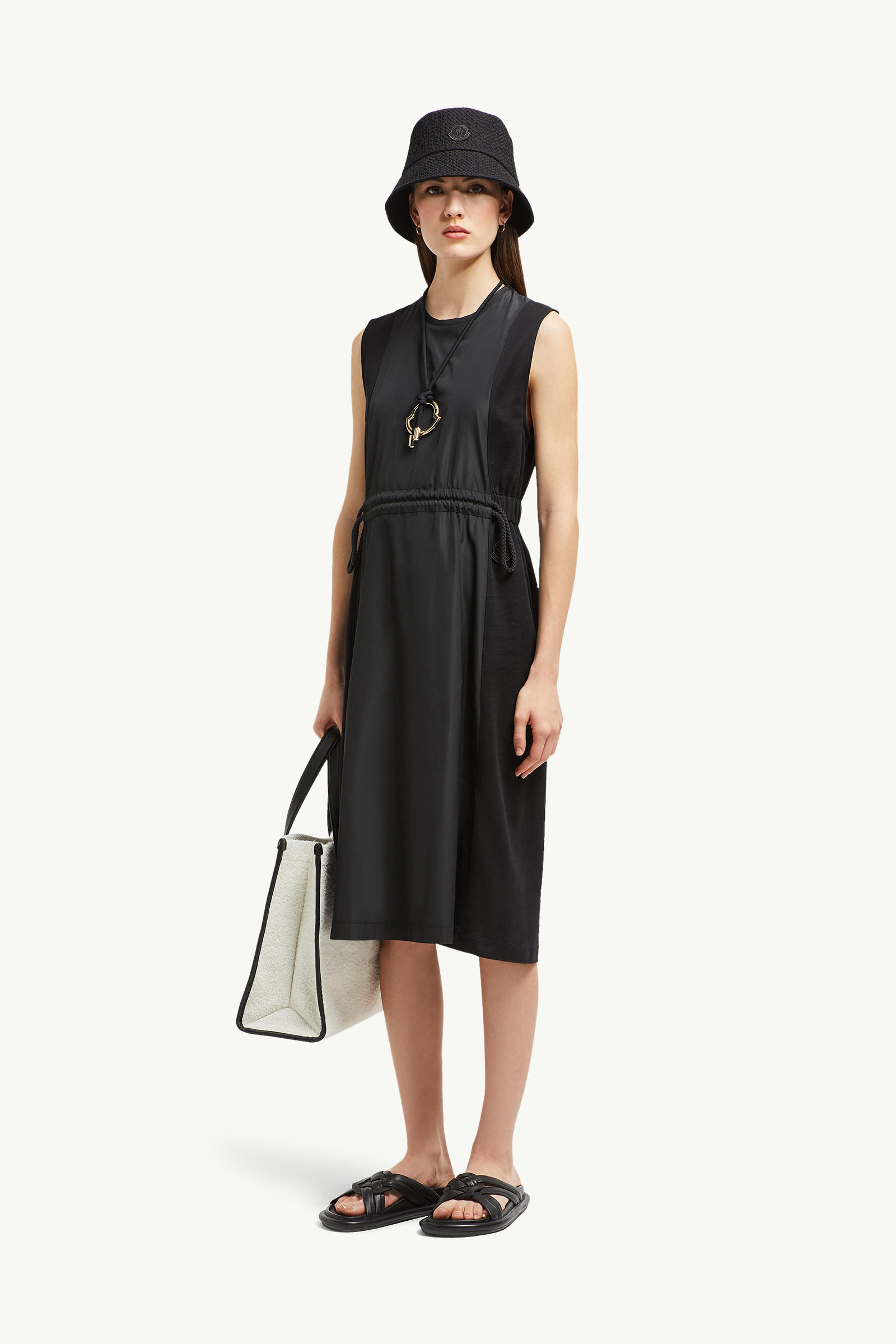 Cotton Knee-Length Dress Women Black Moncler 0