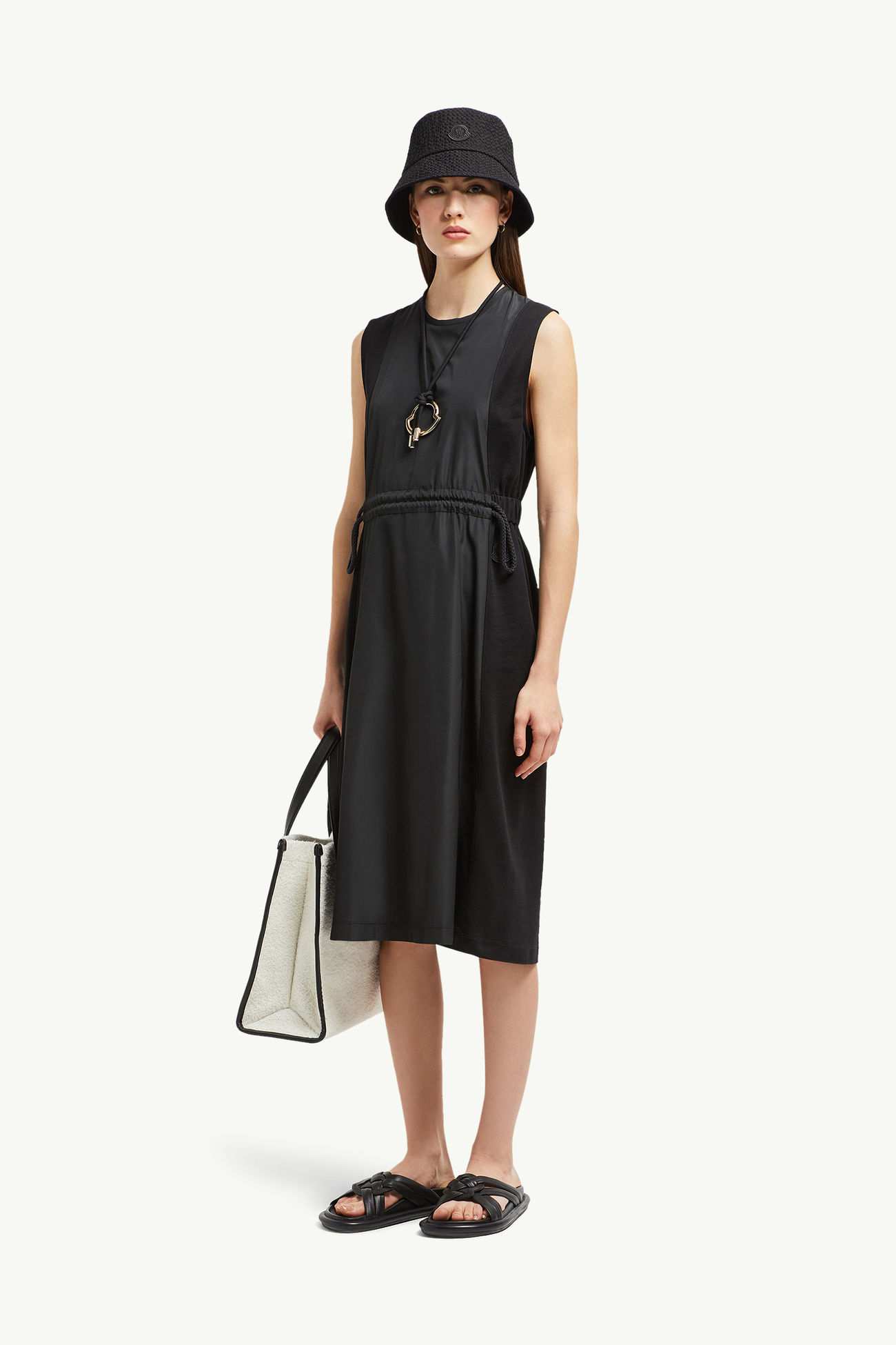 Knielanges Kleid aus Baumwolle Damen Schwarz Moncler 0