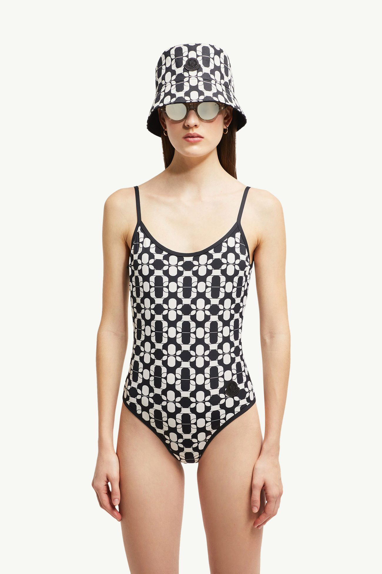 Bañador con estampado geométrico Mujer Azul & Blanco Moncler 0