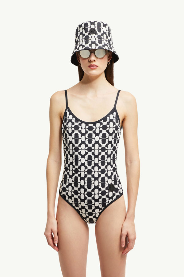 Geometric Print Swimsuit Women Blue & White Moncler 0