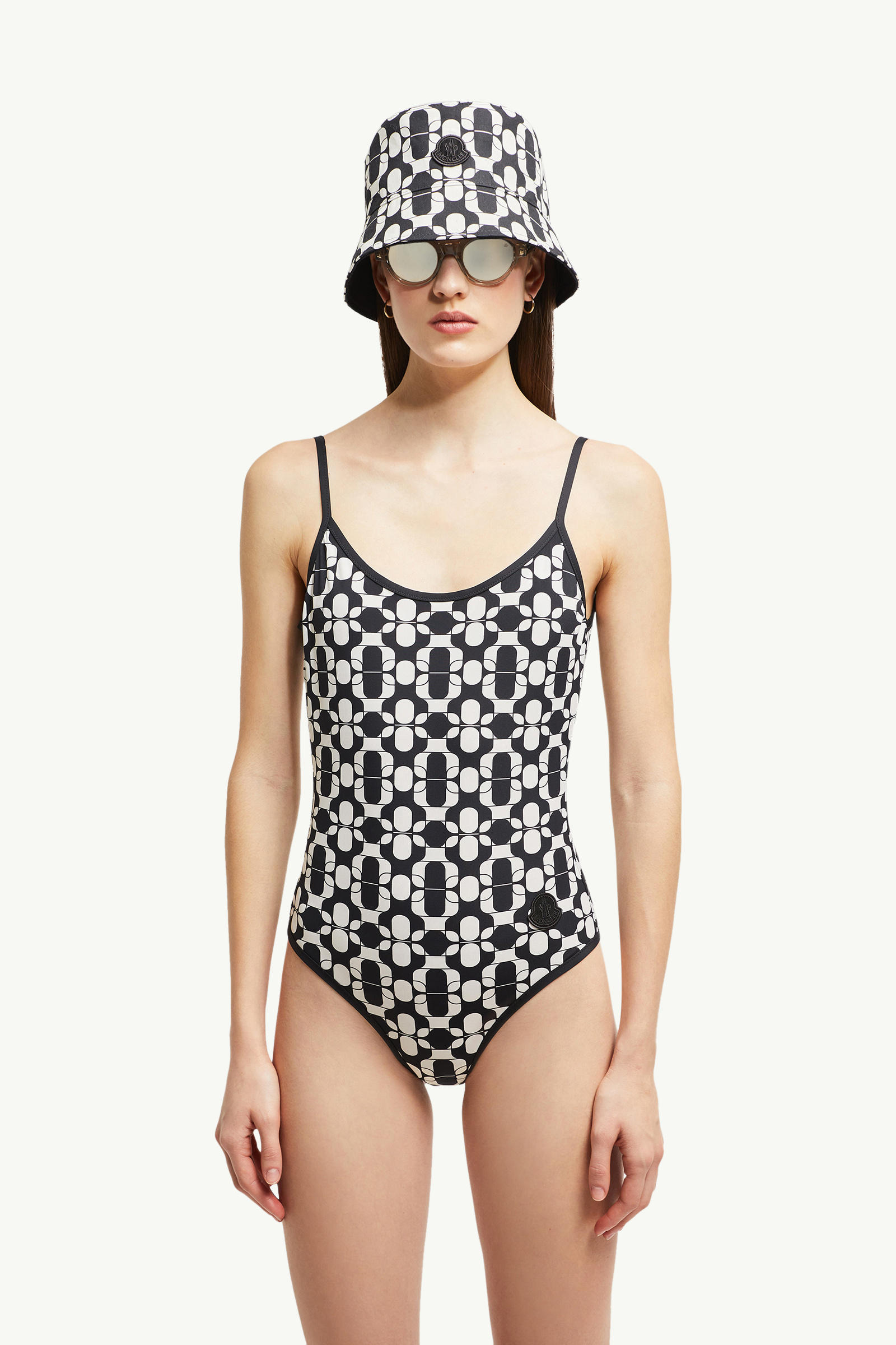 Geometric Print Swimsuit Women Blue & White Moncler 0
