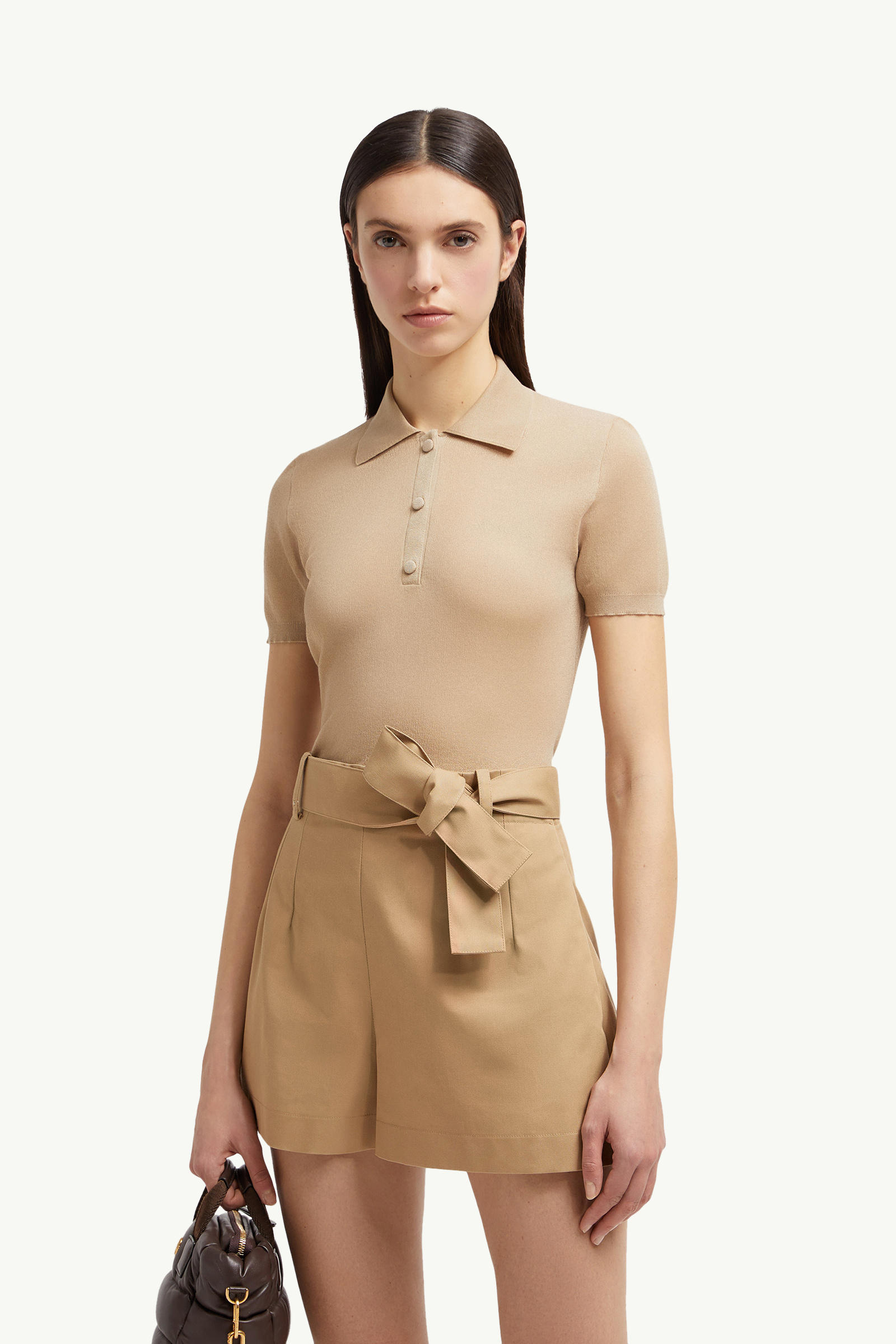 Embroidered Logo Cotton Polo Shirt Women Light Beige Moncler 0