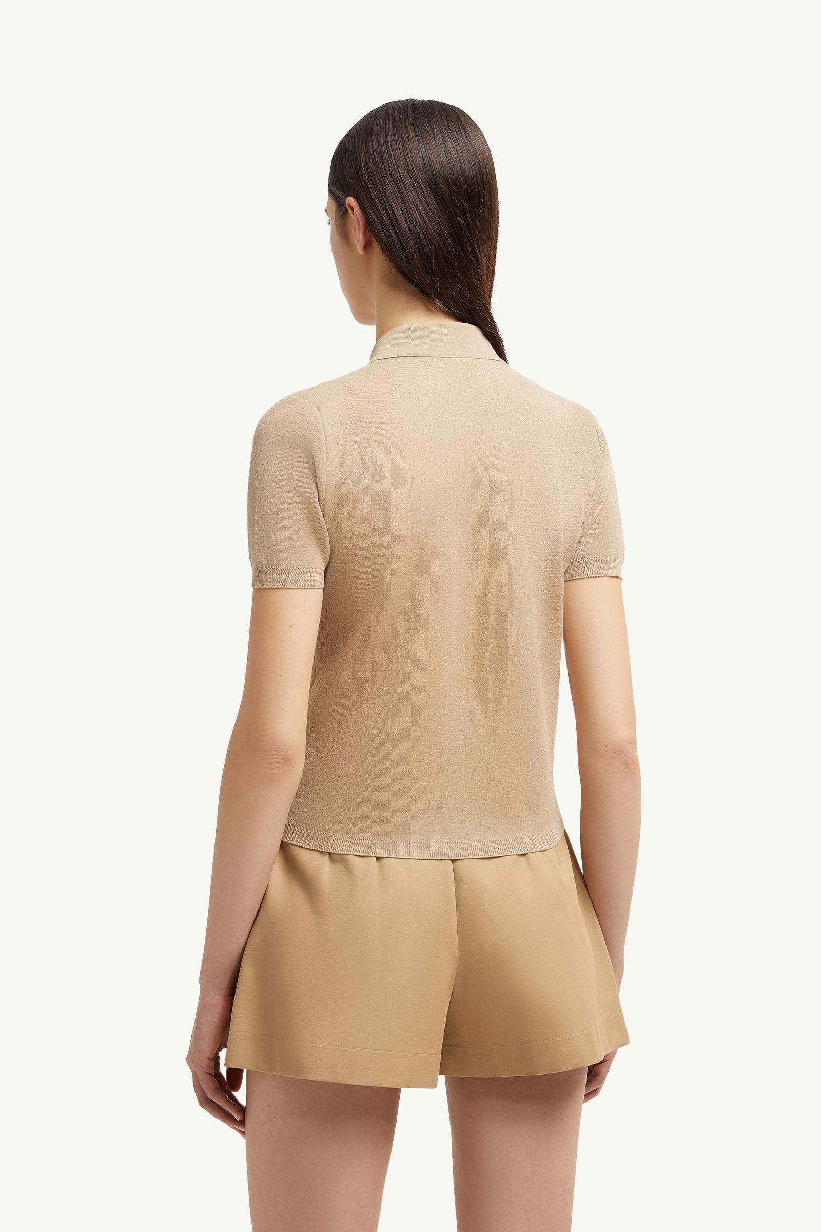 Embroidered Logo Cotton Polo Shirt Women Light Beige Moncler 4
