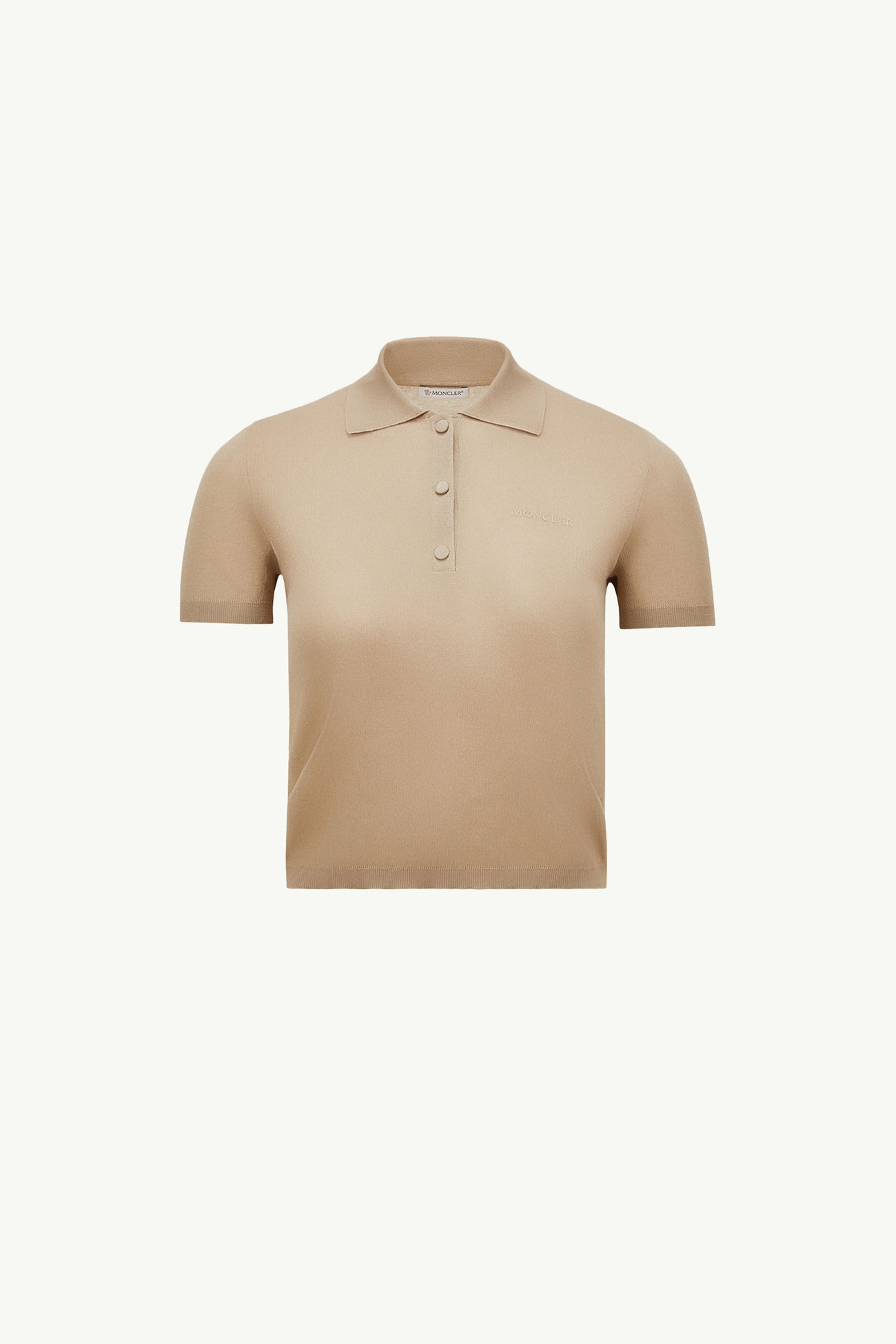 Embroidered Logo Cotton Polo Shirt Women Light Beige Moncler 2