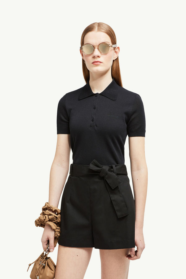 Embroidered Logo Cotton Polo Shirt Women Black Moncler 0