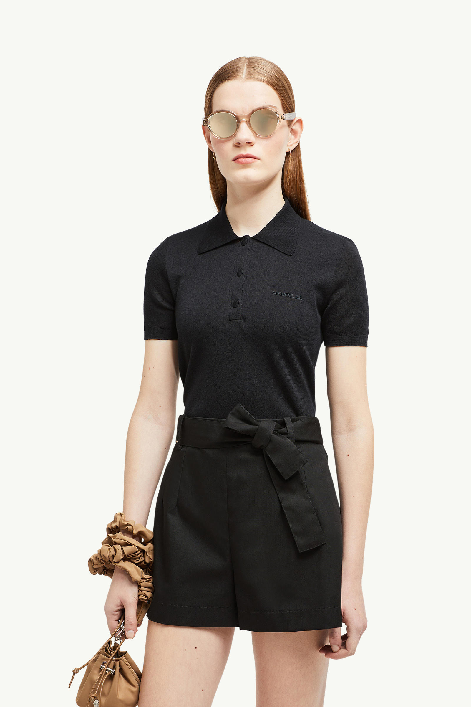 Polo en coton à logo brodé Femmes Noir Moncler 0
