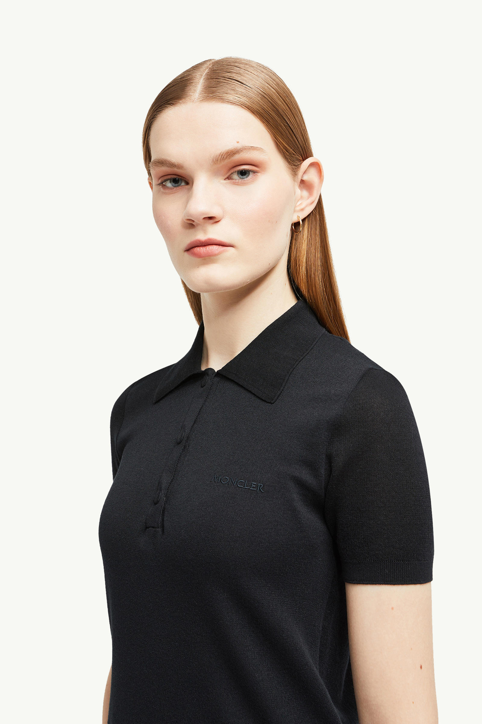 Polo en coton à logo brodé Femmes Noir Moncler 1