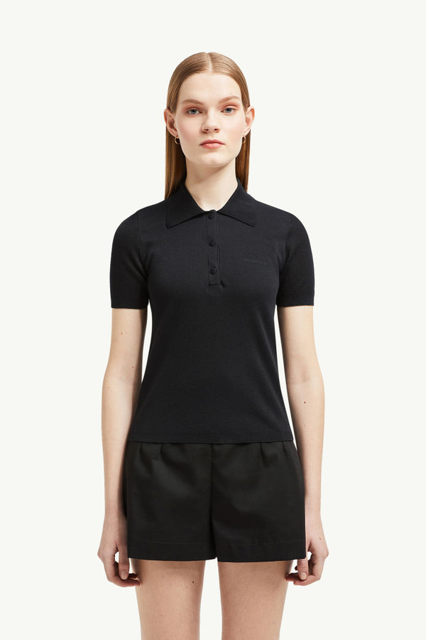 Embroidered Logo Cotton Polo Shirt Women Black Moncler 3