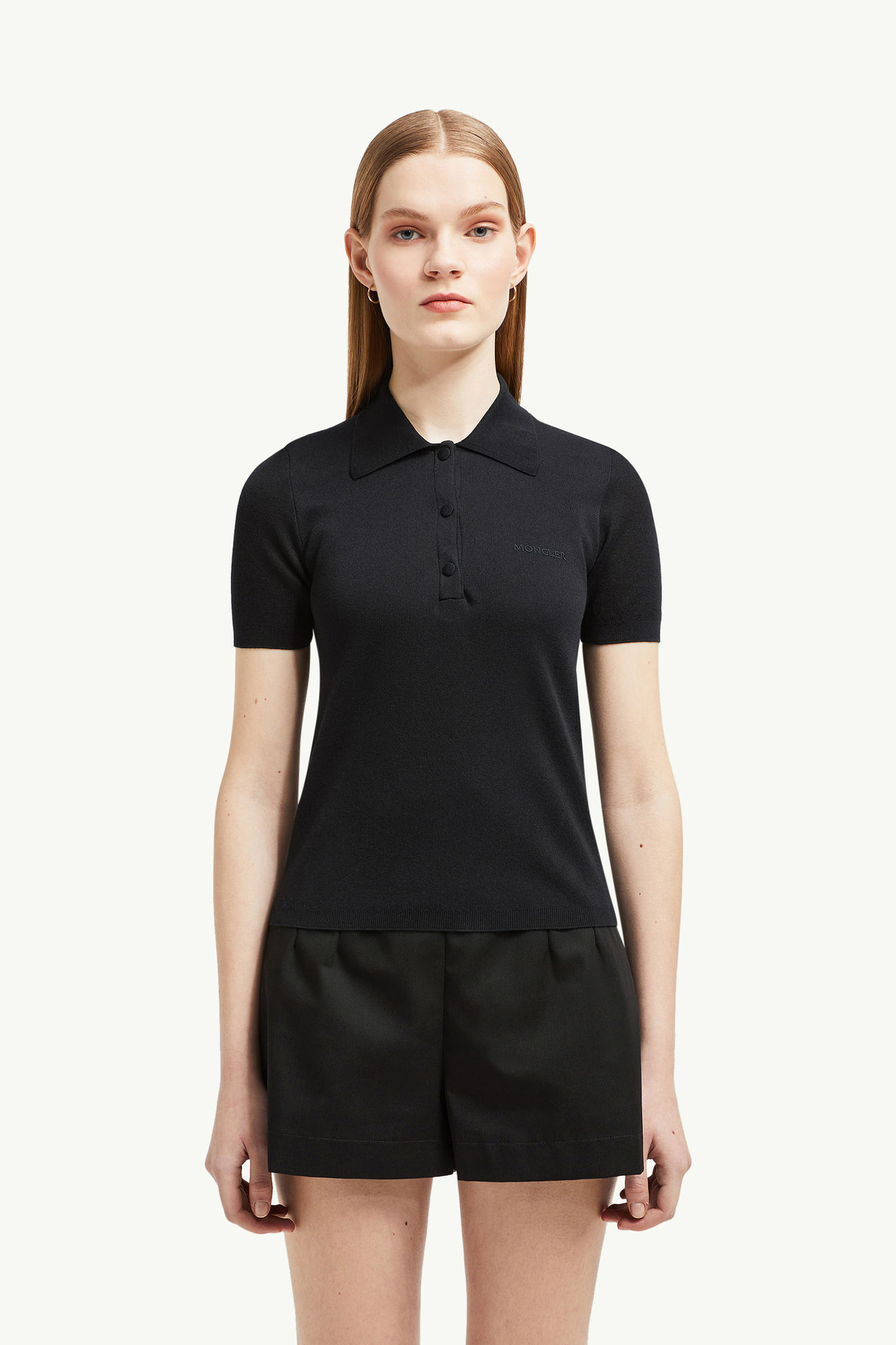 Polo de algodón con logotipo bordado Mujer Negro Moncler 3