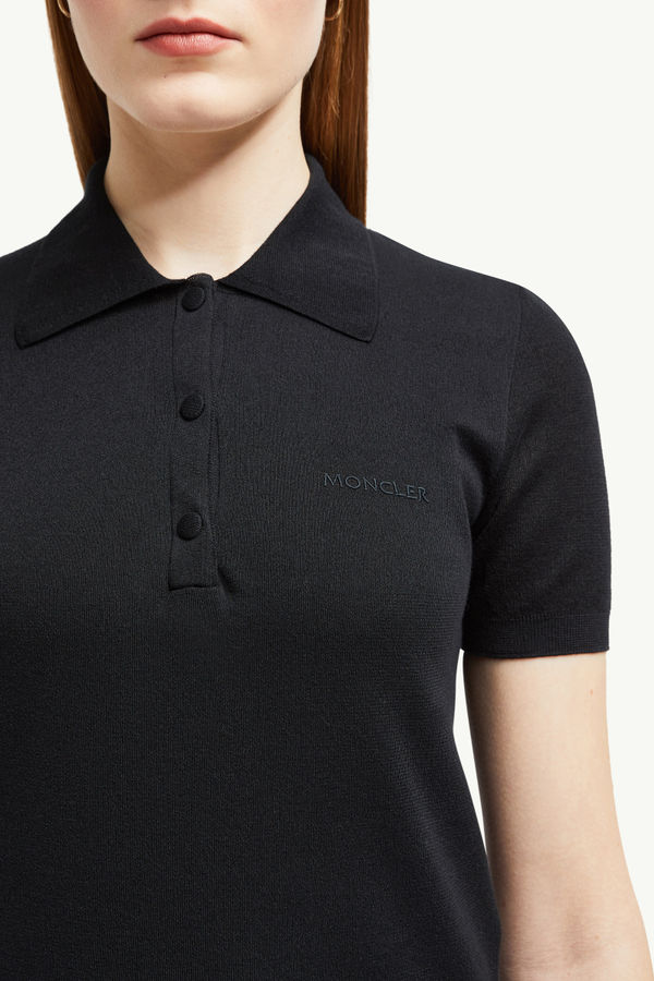 Embroidered Logo Cotton Polo Shirt Women Black Moncler 5