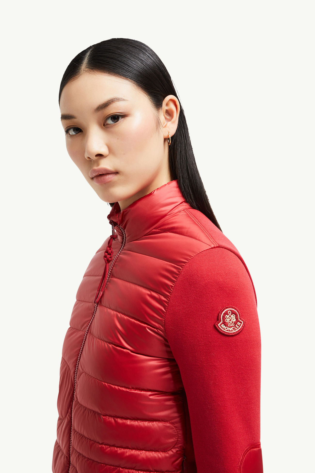 夾層蛇紋絎縫棉質開襟毛衣 女士 紅色 Moncler 1