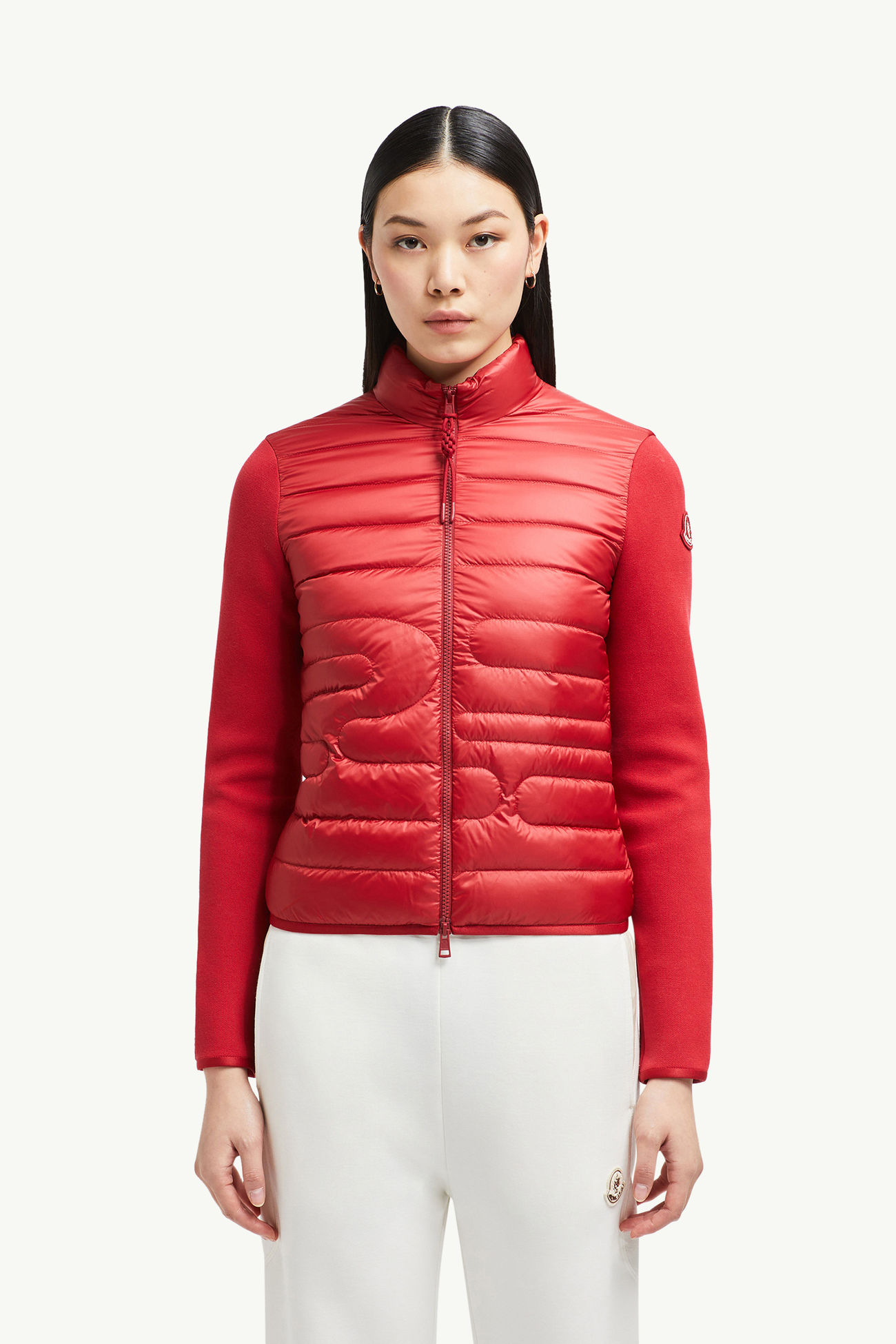 Gepolsterte Strickjacke aus Baumwolle mit Schlangen-Steppung Damen Rot Moncler 3