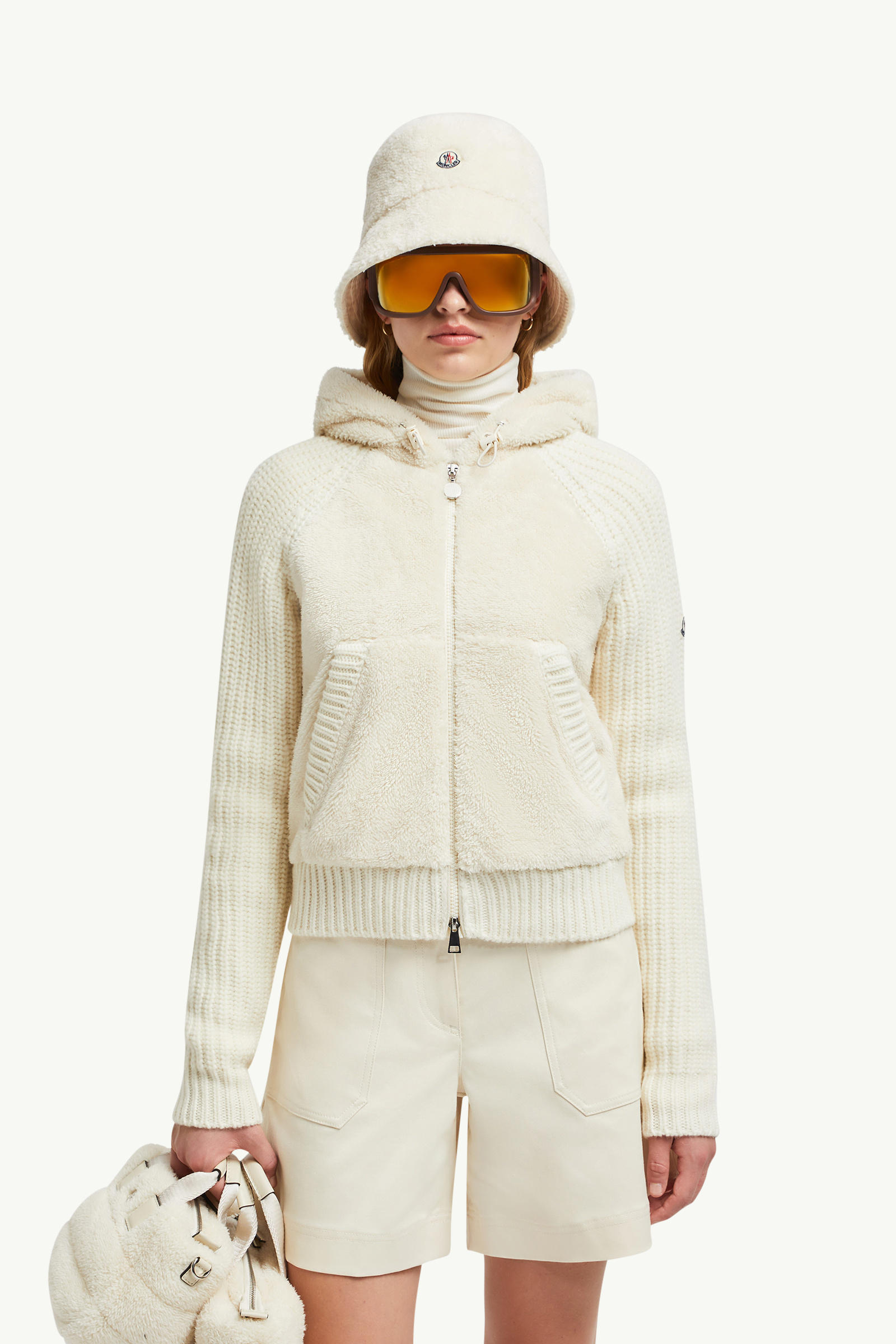 Padded Wool & Teddy Zip-up Hoodie Women White Moncler 0