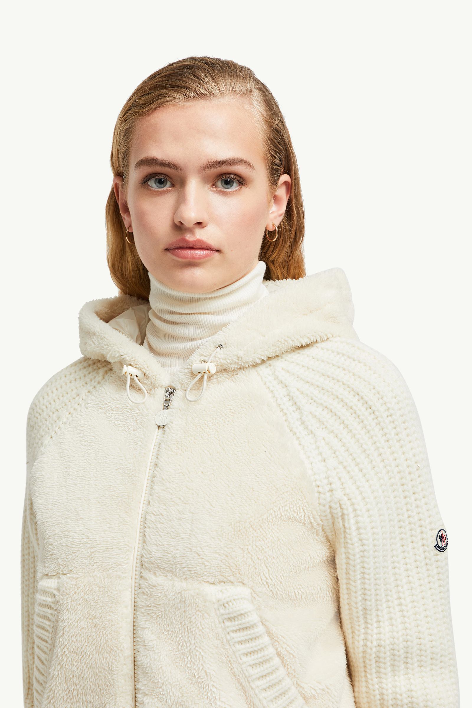 Padded Wool & Teddy Zip-up Hoodie Women White Moncler 1