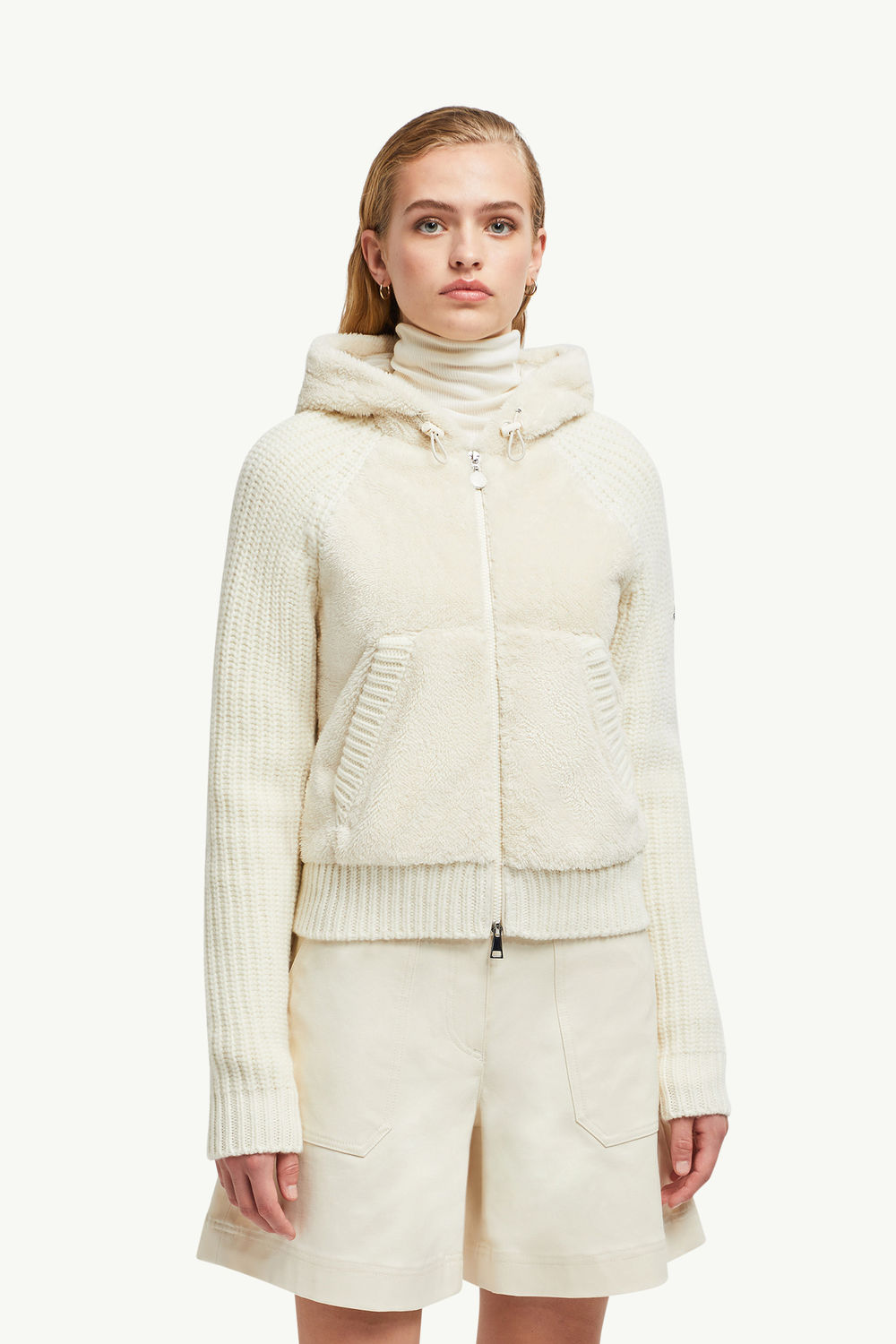 Padded Wool & Teddy Zip-up Hoodie Women White Moncler 3