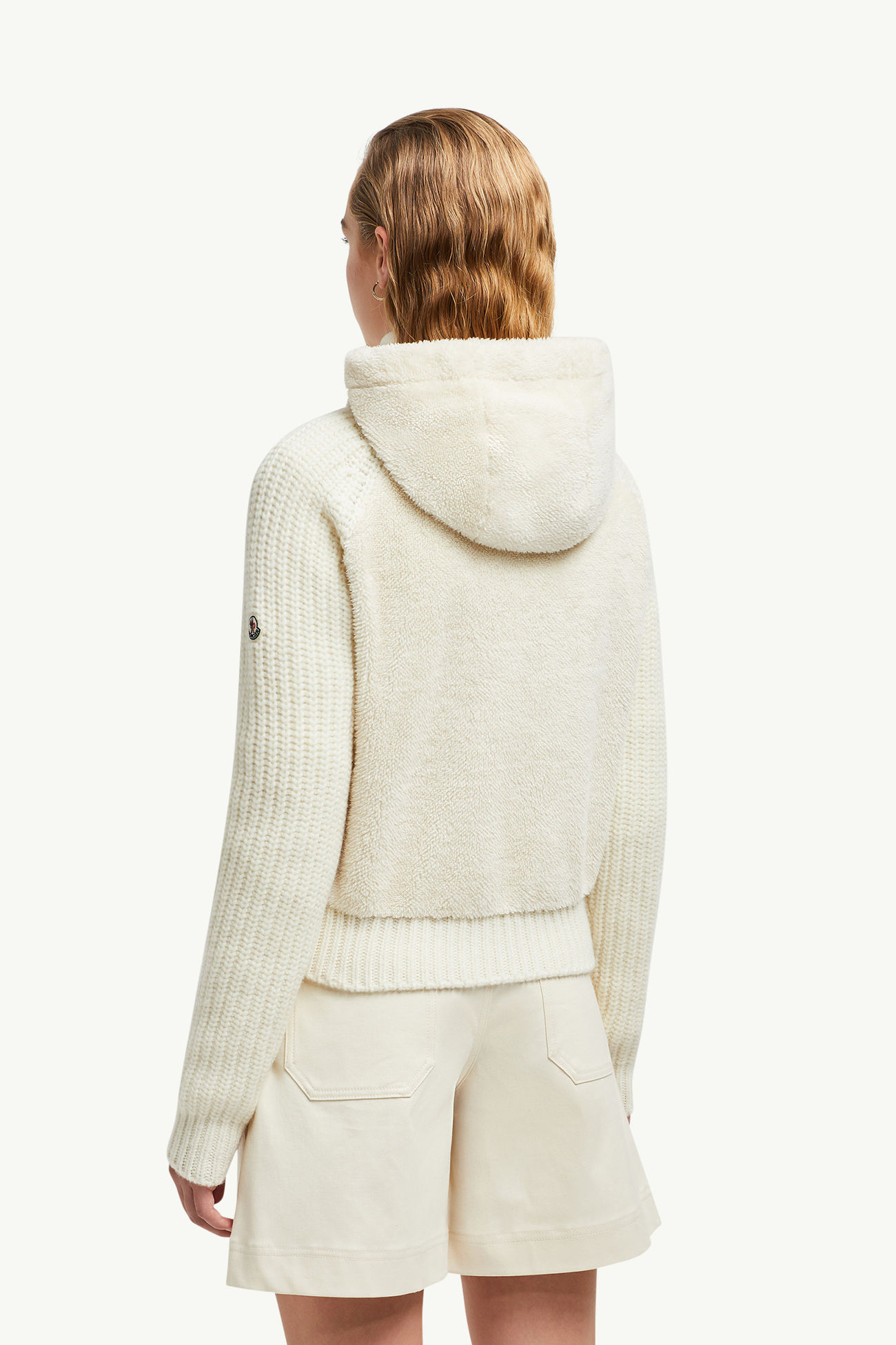 女士加衬羊毛和泰迪绒拉链连帽卫衣 女士 白色 Moncler 4