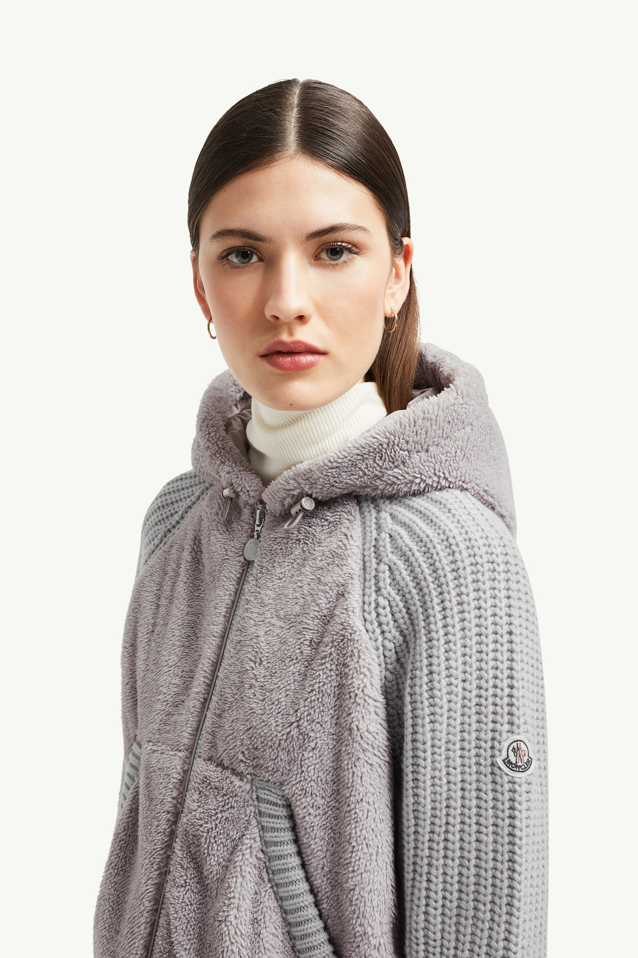 Gefütterter Kapuzenpullover aus Wolle und Teddy Damen Grau Moncler 1
