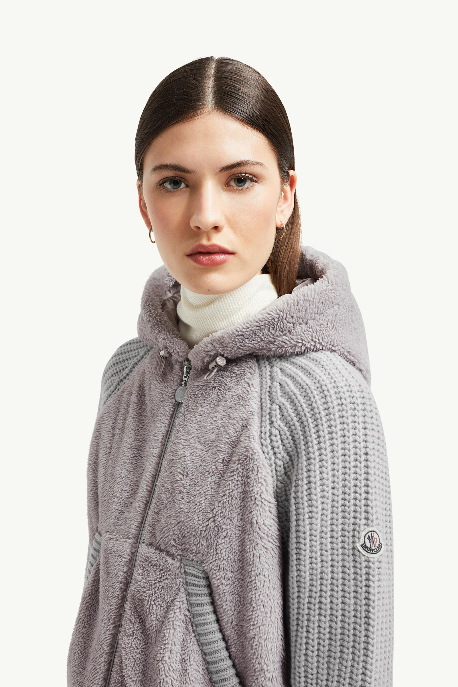 Gefütterter Kapuzenpullover aus Wolle und Teddy Damen Grau Moncler 1