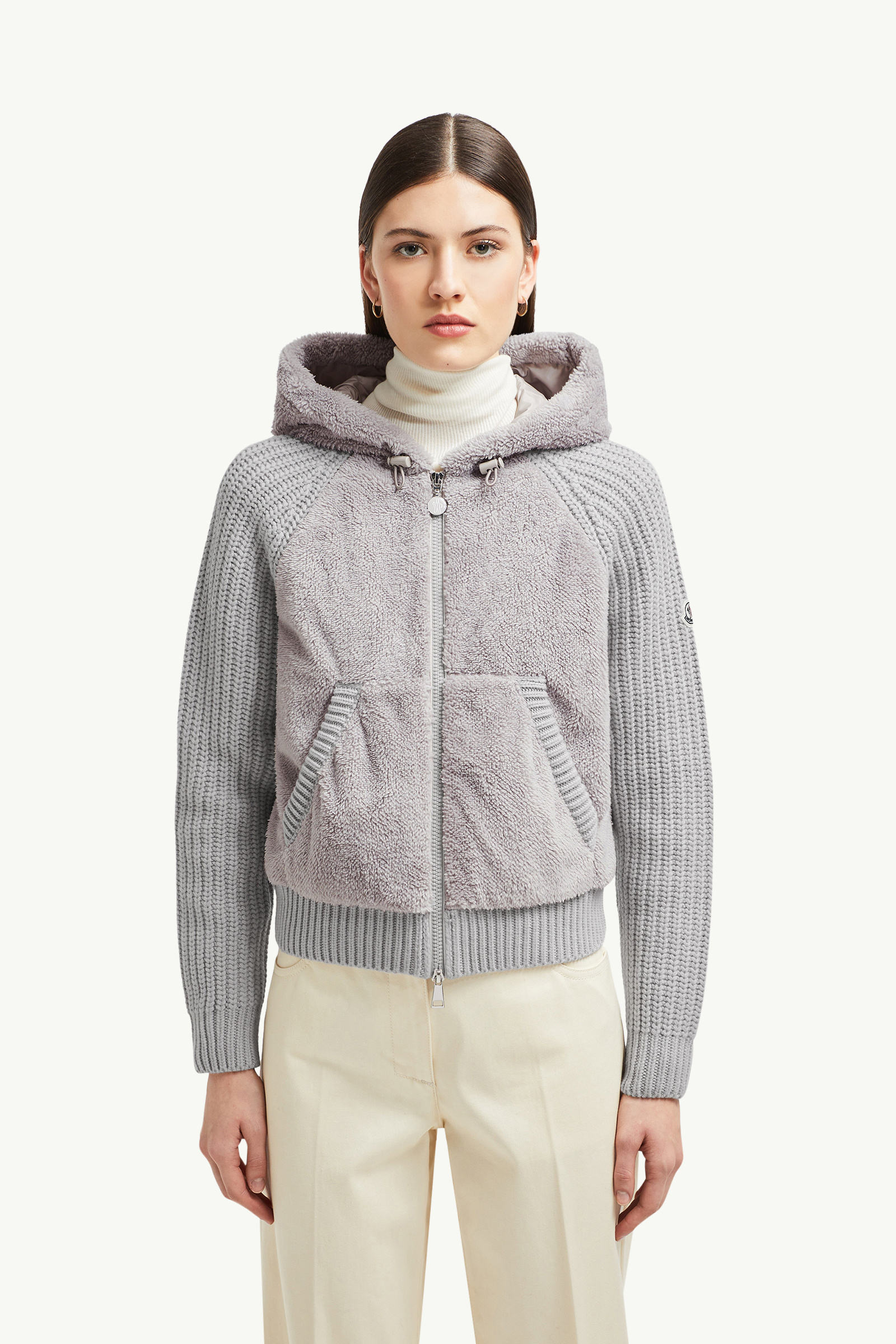 Gefütterter Kapuzenpullover aus Wolle und Teddy Damen Grau Moncler 3