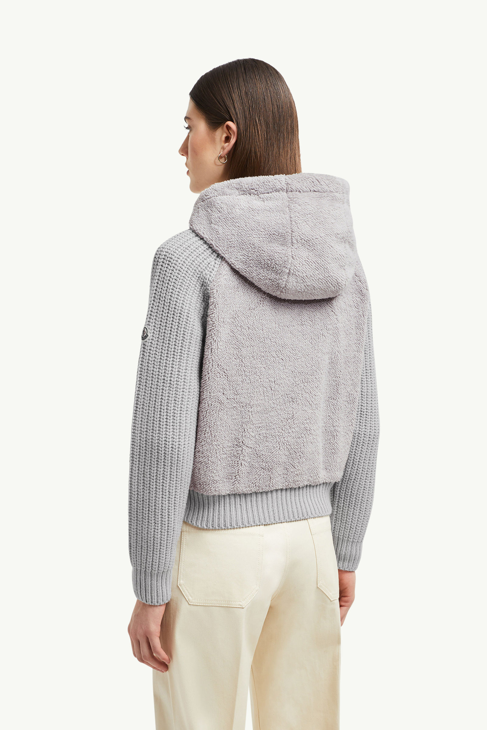 Gefütterter Kapuzenpullover aus Wolle und Teddy Damen Grau Moncler 4