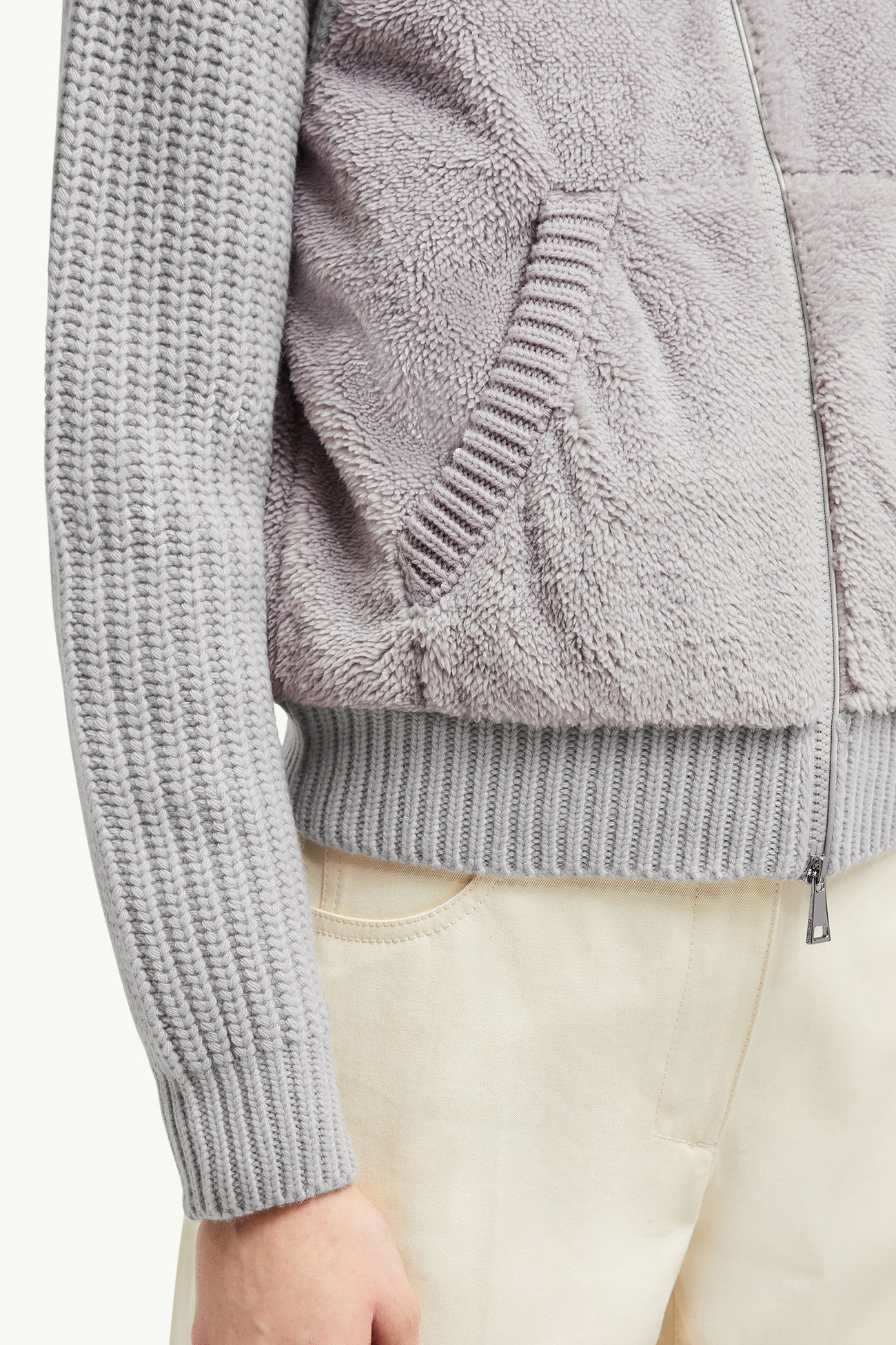 夾層羊毛泰迪布拉鏈連帽衫 女士 灰色 Moncler 5