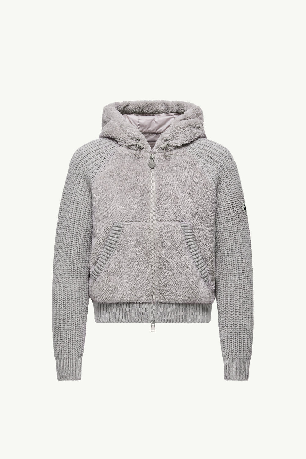 Padded Wool & Teddy Zip-up Hoodie Women Gray Moncler 2
