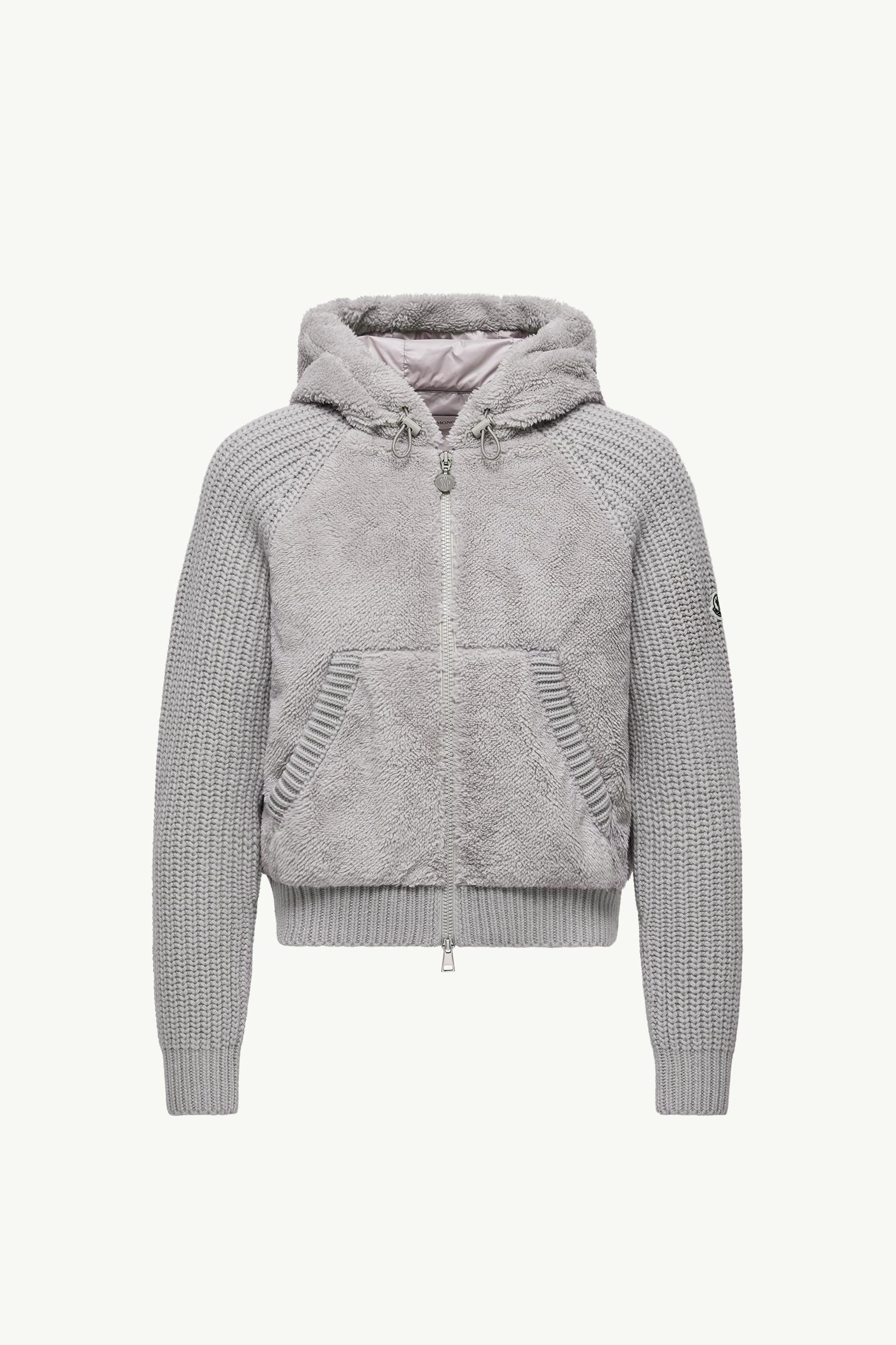 Grey Padded Wool & Teddy Zip-up Hoodie - Sweaters & Cardigans for