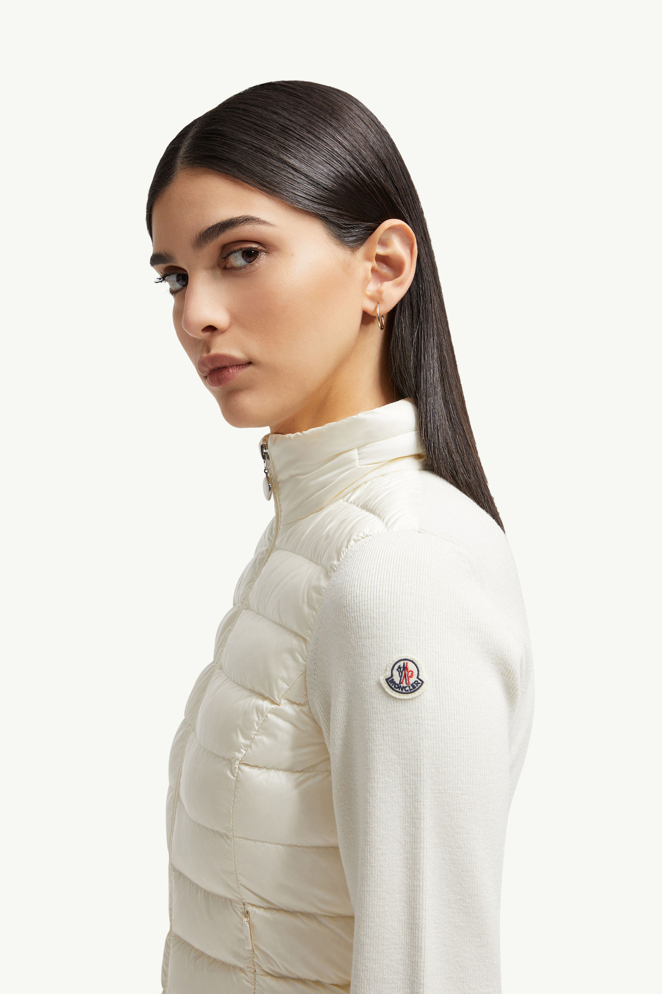 Cardigan zippé matelassé en laine Femmes Blanc Moncler 1