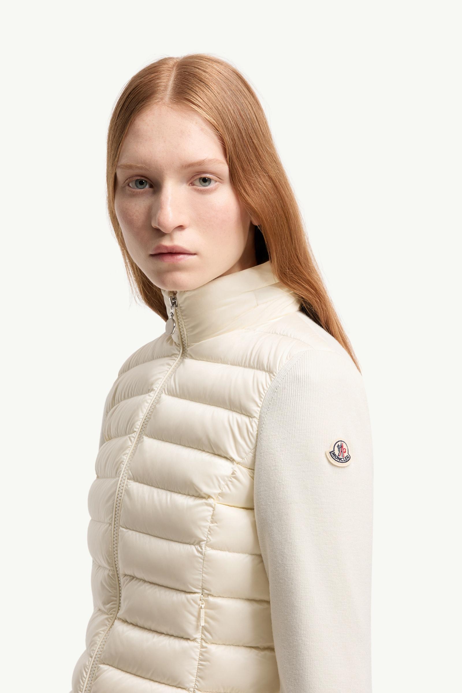 White Padded Wool Zip-Up Cardigan - Sweaters & Cardigans for Women