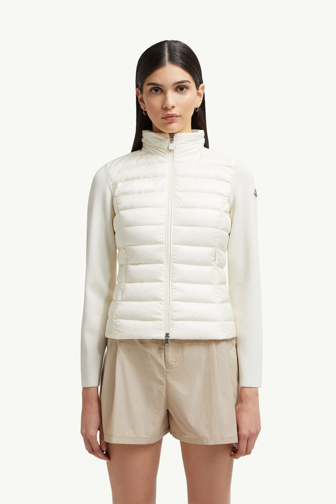 Cardigan zippé matelassé en laine Femmes Blanc Moncler 3