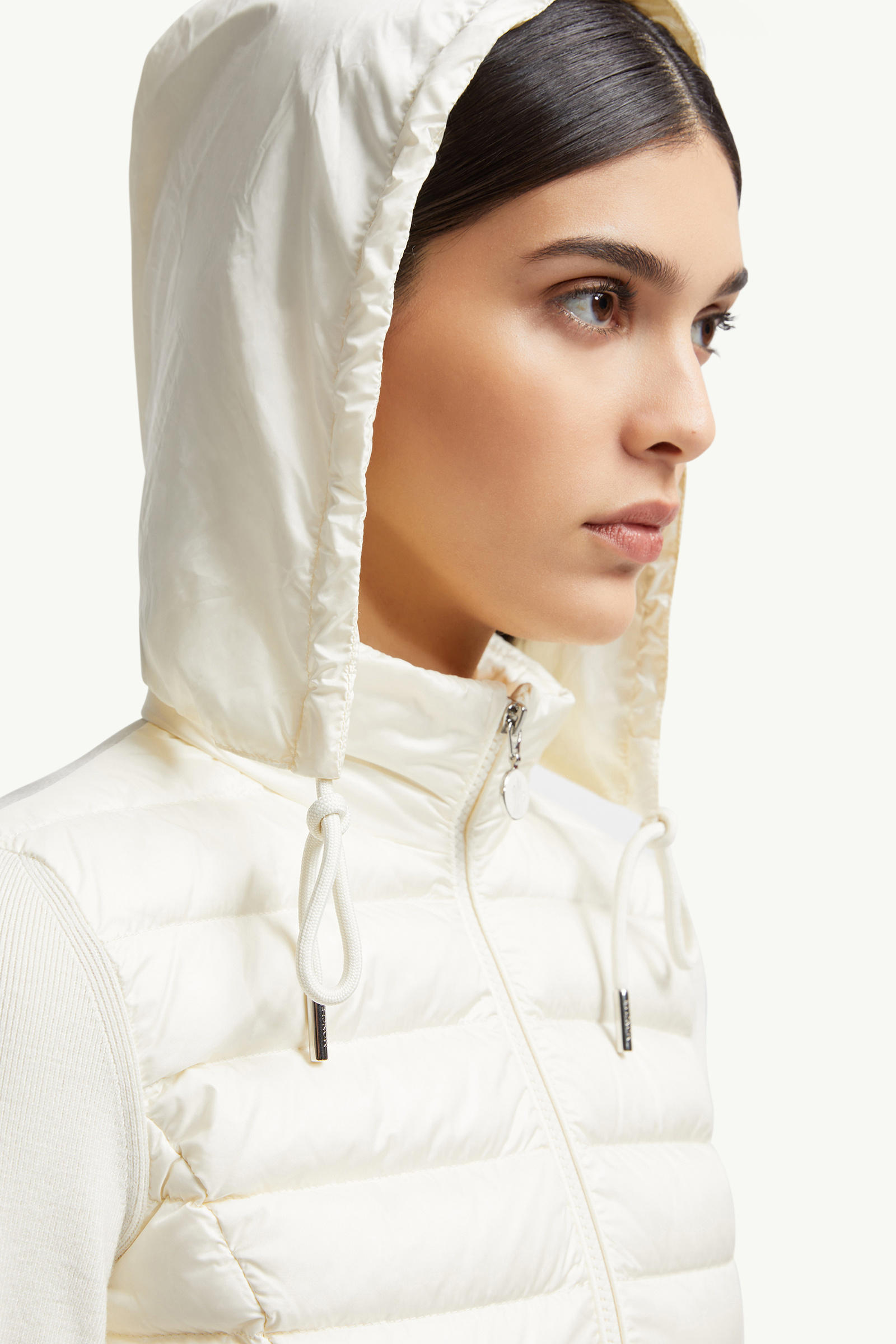Wattierte Strickjacke aus Wolle mit Reißverschluss Damen Weiß Moncler 5