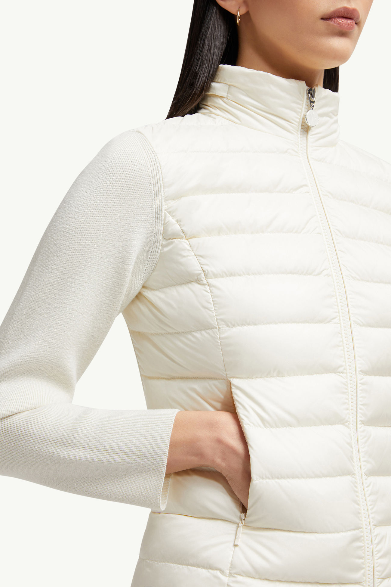 Cardigan zippé matelassé en laine Femmes Blanc Moncler 6