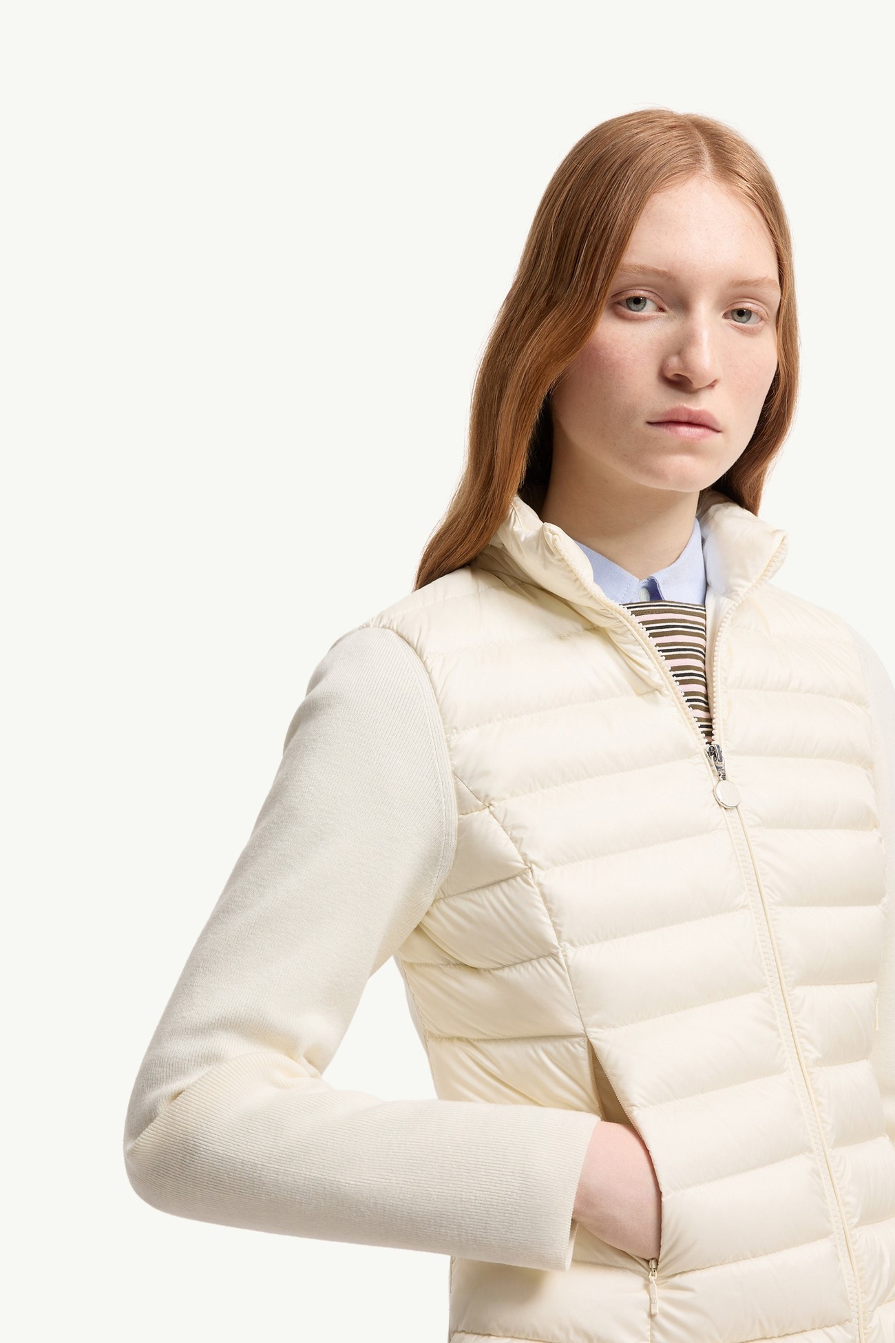 Cardigan zippé matelassé en laine Femmes Blanc Moncler 6