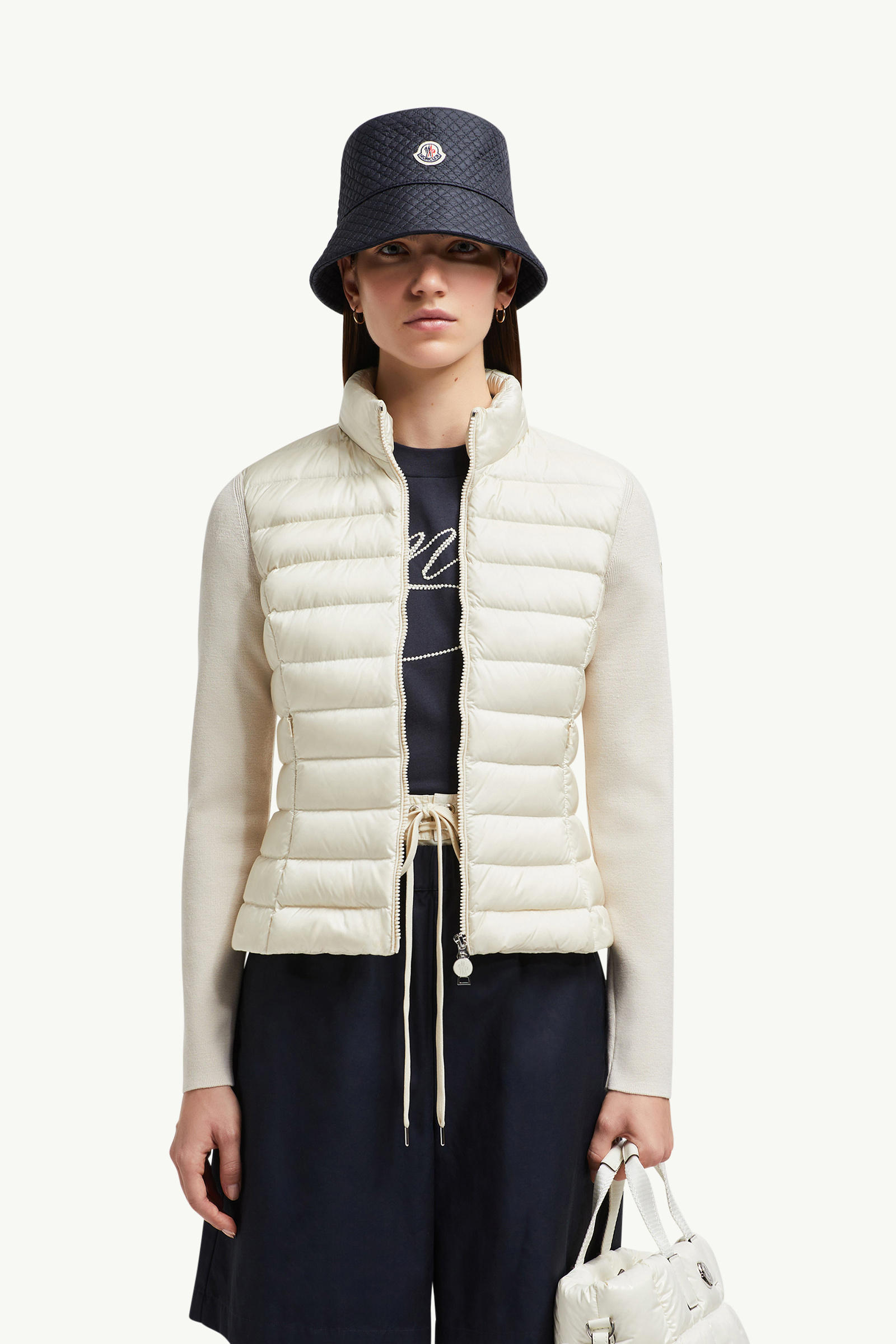 Padded Wool Zip-Up Cardigan Women White Ivory Moncler 0