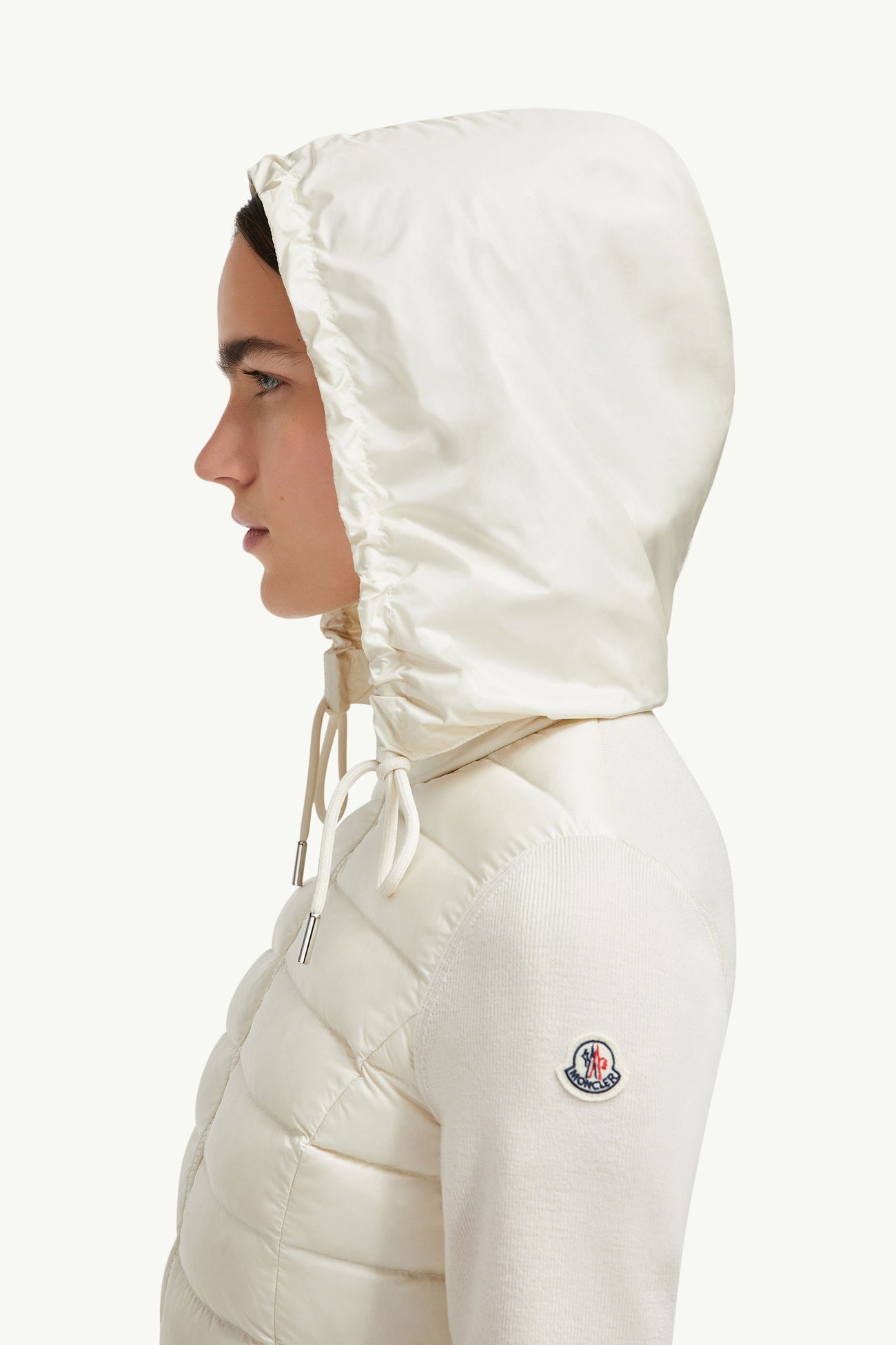 Wattierte Strickjacke aus Wolle mit Reißverschluss Damen Weiß-Elfenbein Moncler 1