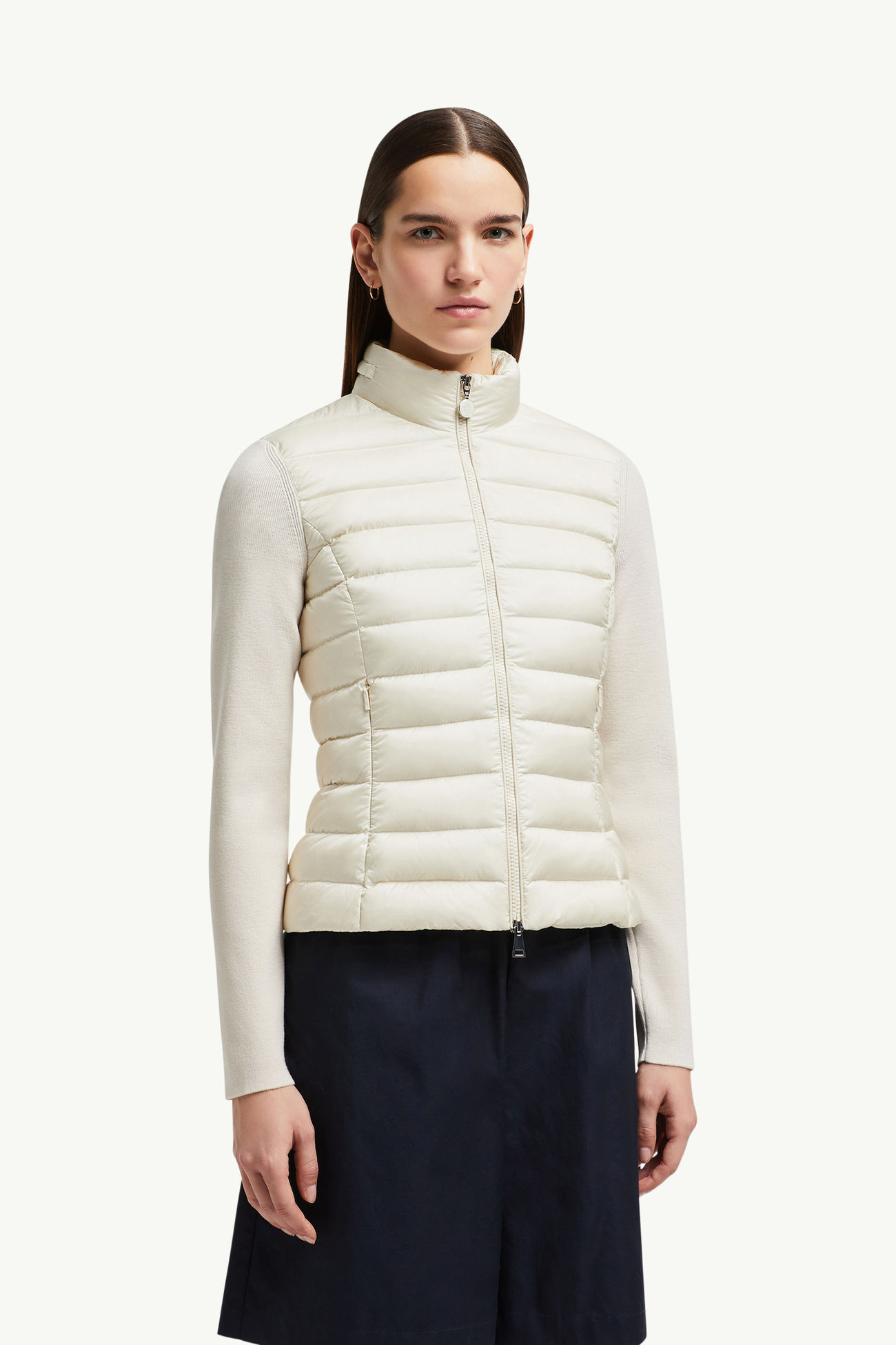 Cardigan imbottito in lana con zip Donna Bianco Avorio Moncler 3